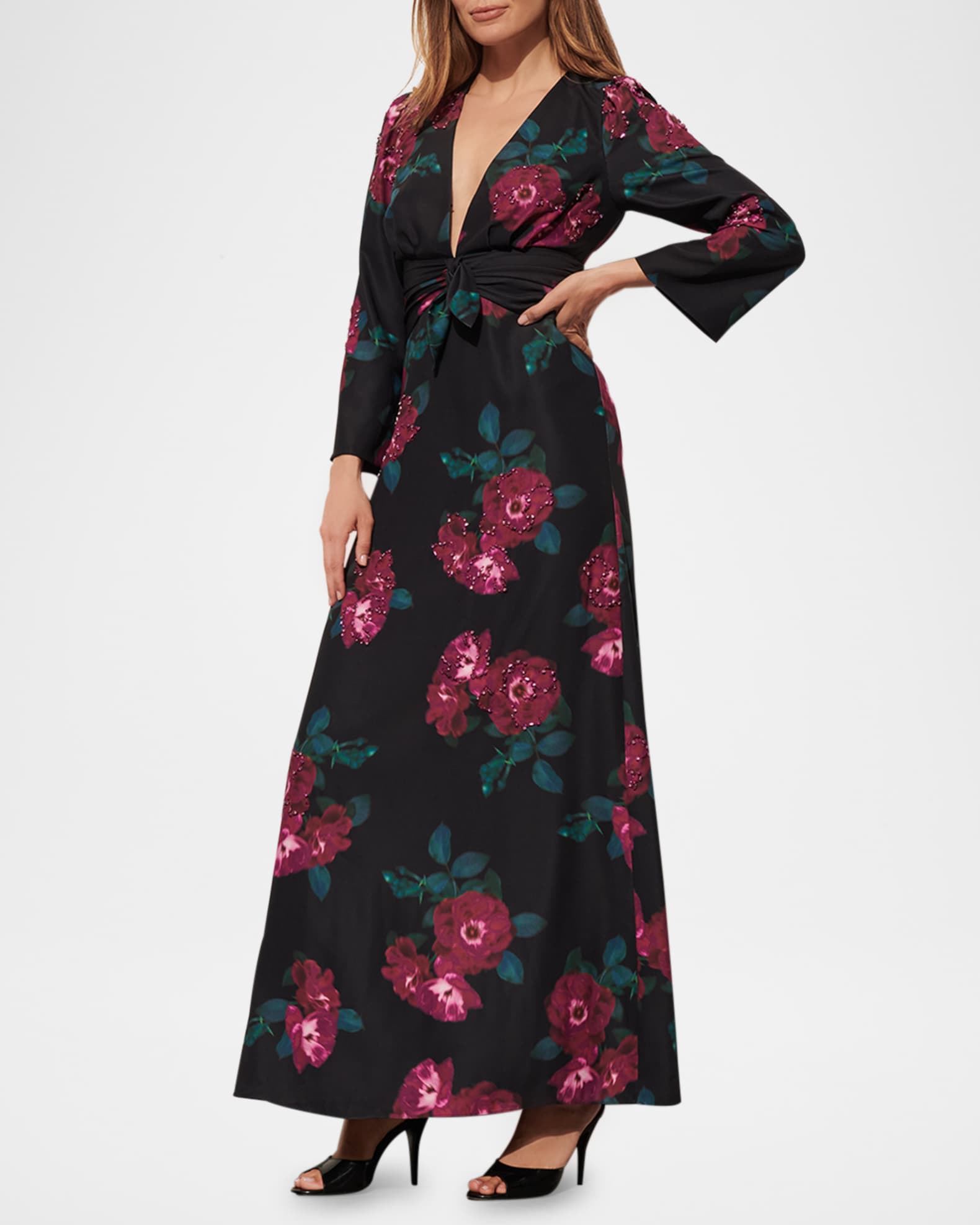 Harley Floral Crystal Long-Sleeve Maxi Dress 1
