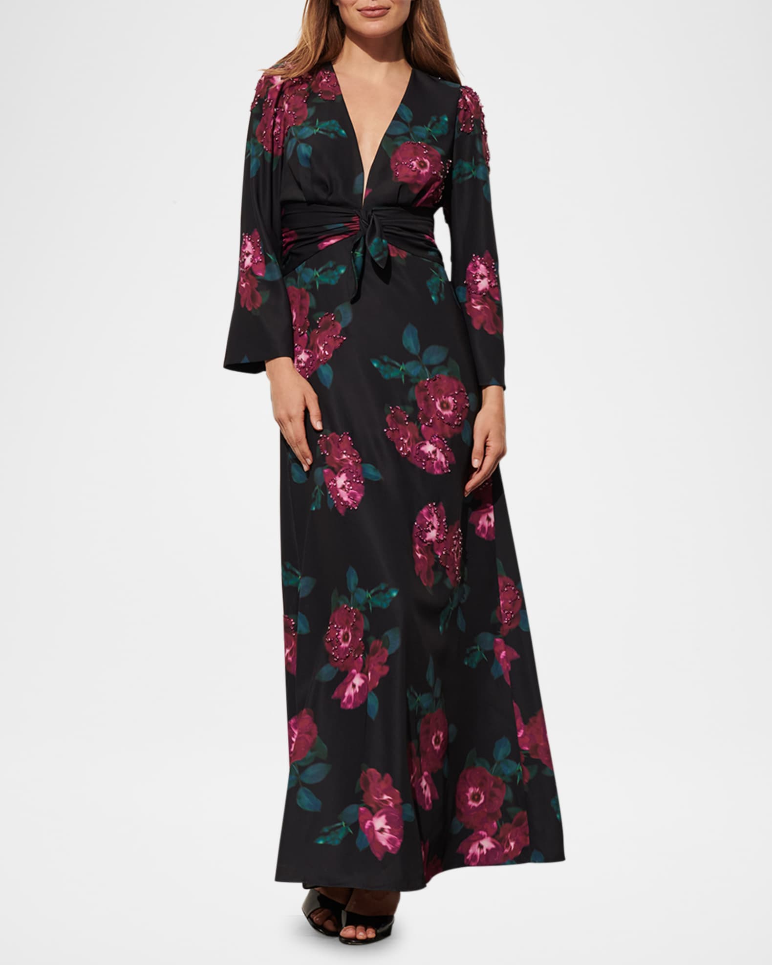 Harley Floral Crystal Long-Sleeve Maxi Dress 0