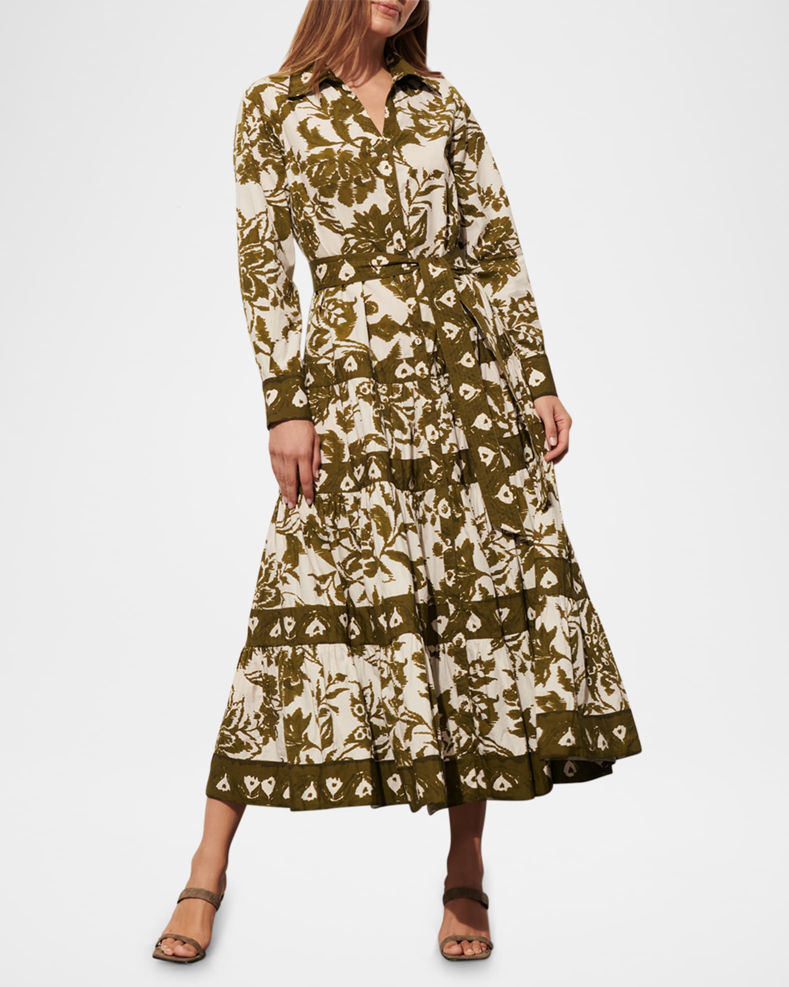 Shelby Long-Sleeve Belted Maxi Shirtdress 0