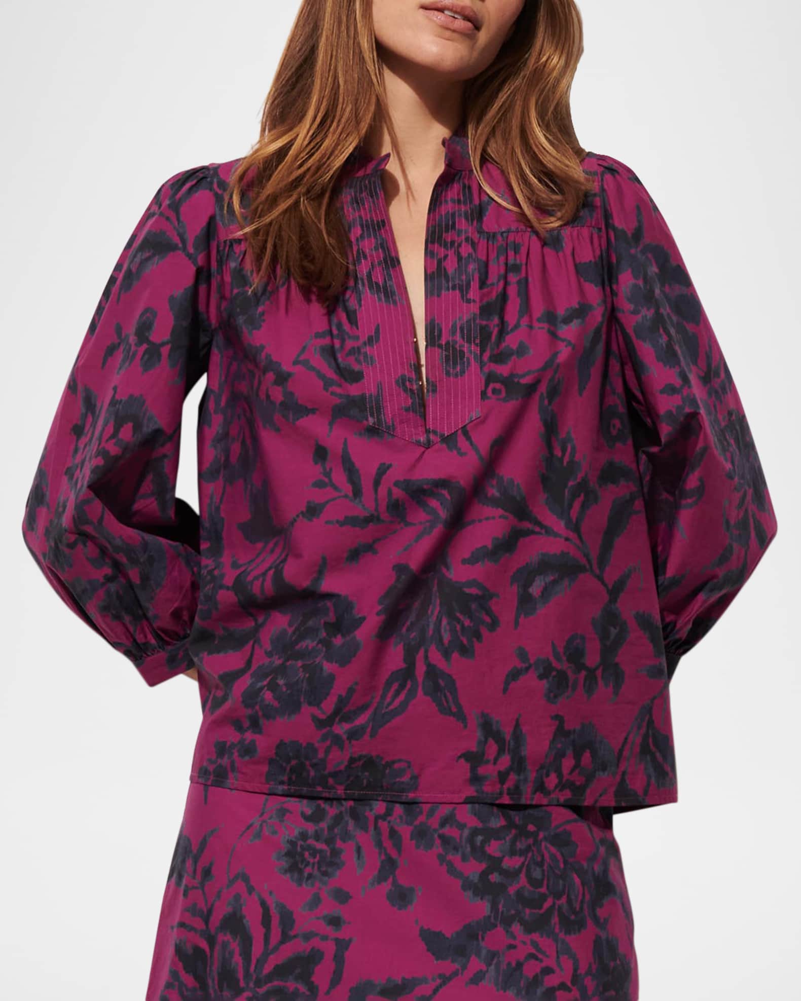 Danilia Floral Cotton Split-Neck Top 0