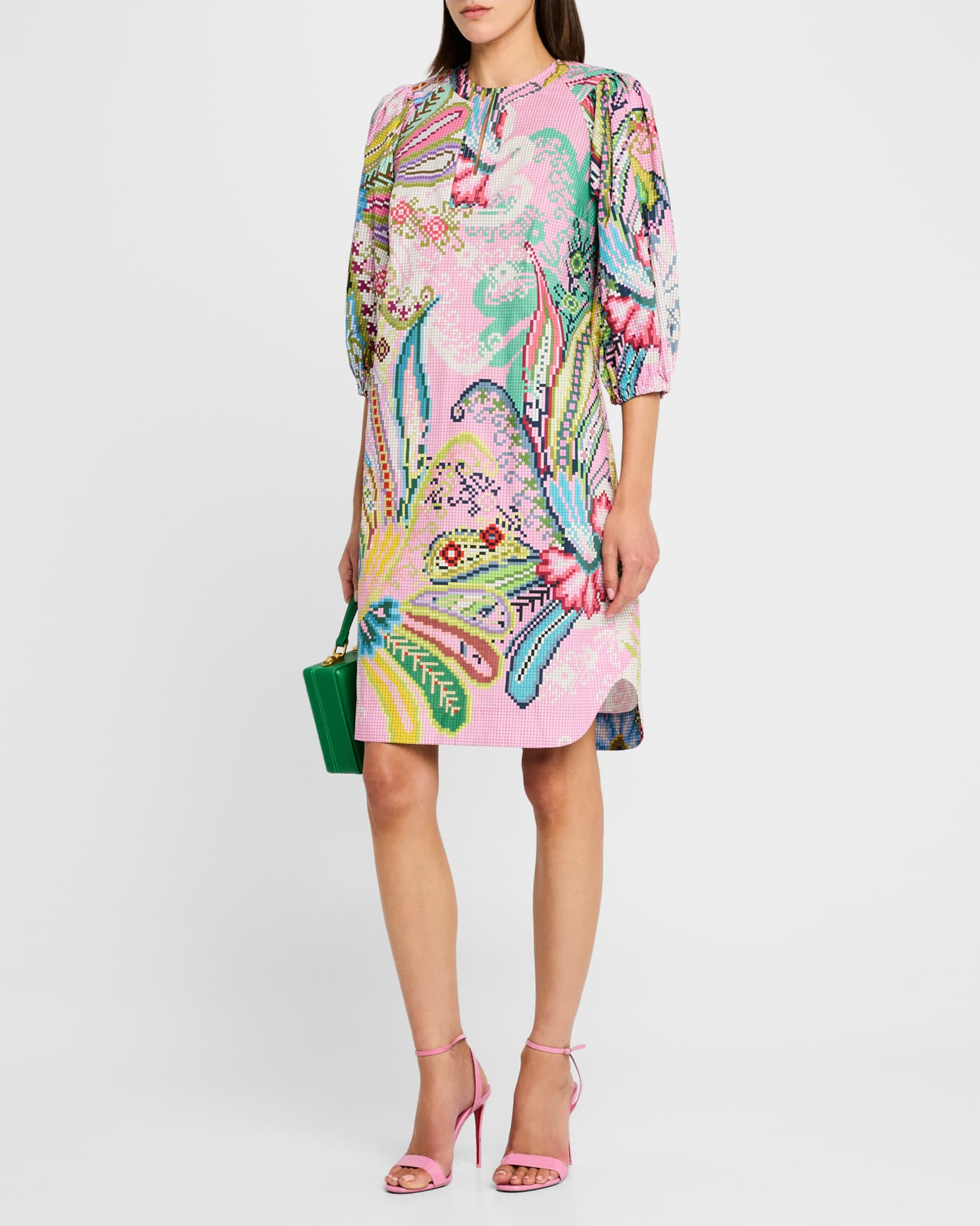Digital-Print Puff-Sleeve Cotton Dress 1