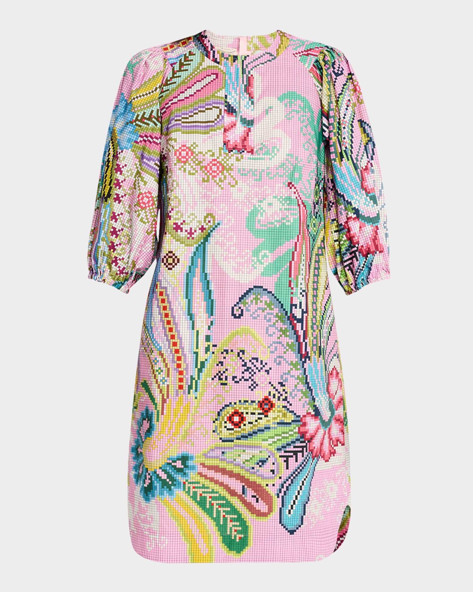 Digital-Print Puff-Sleeve Cotton Dress 0