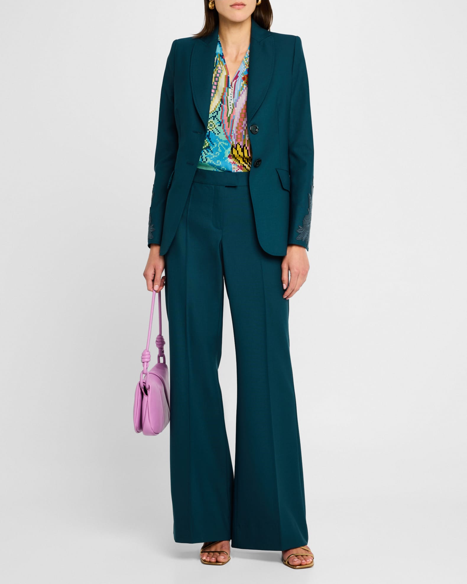 Digital-Print V-Neck Cap-Sleeve Silk Blouse 1