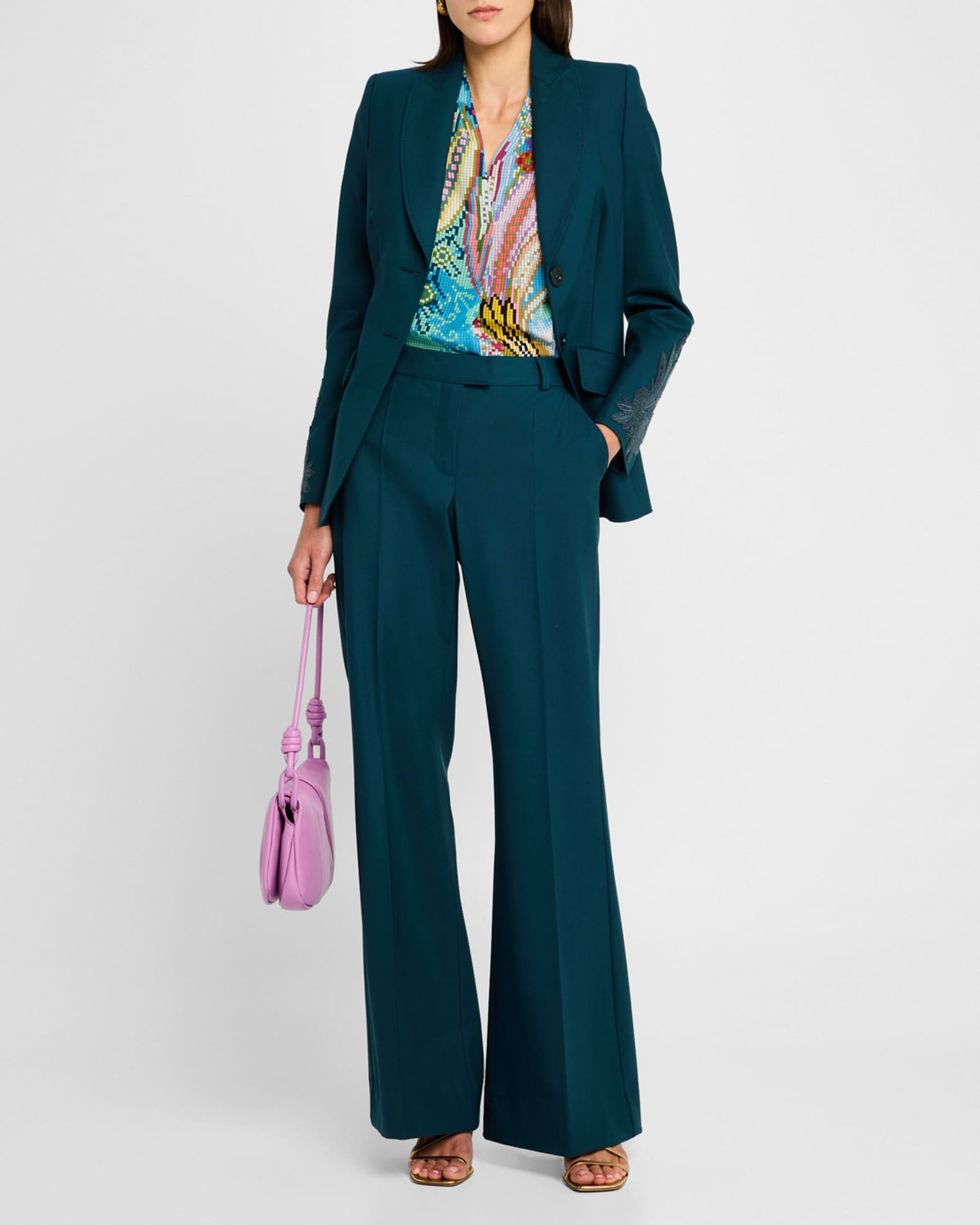 Embroidered Sleeve Single-Breasted Wool-Blend Blazer 1