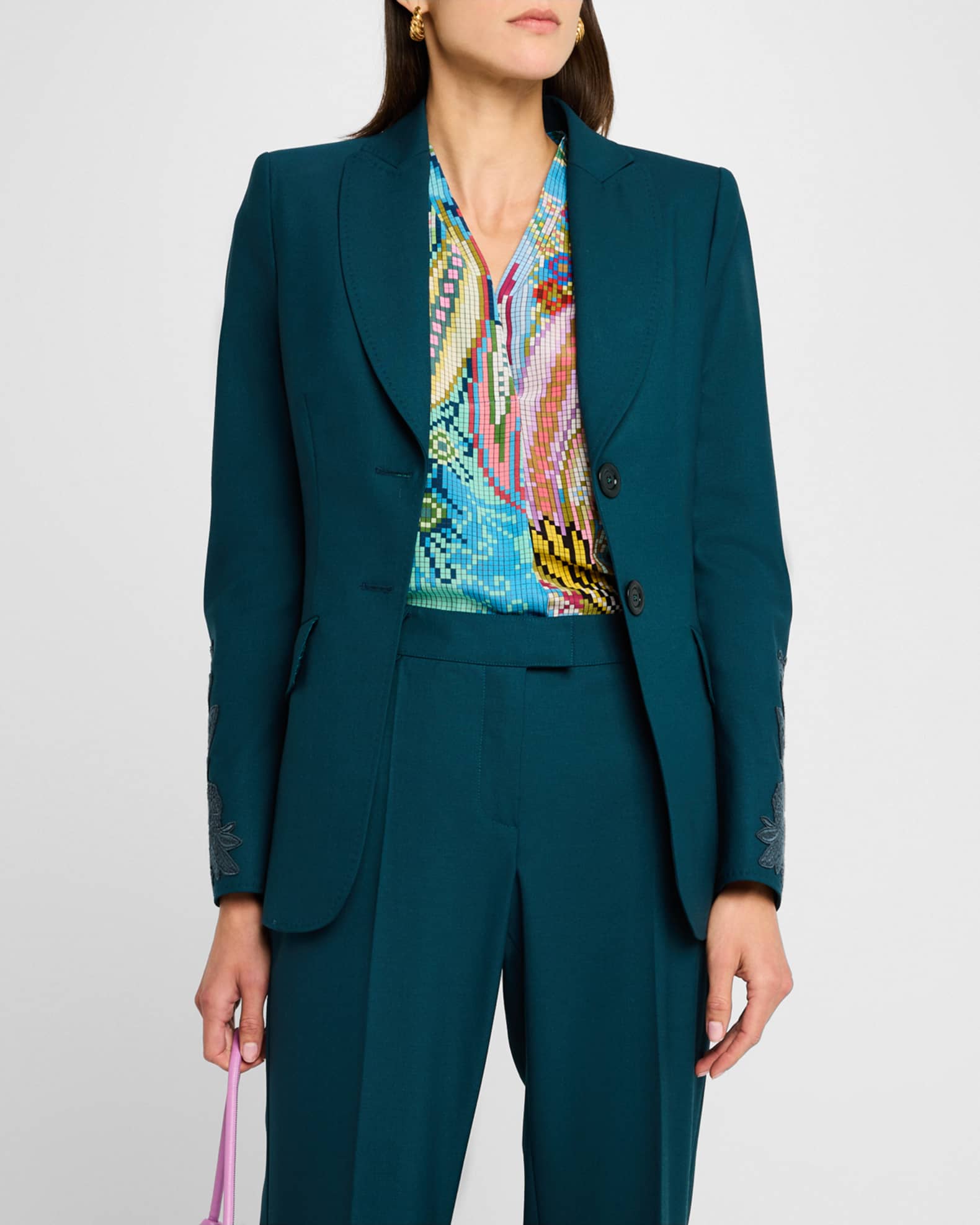 Maison Common Embroidered Sleeve Single-Breasted Wool-Blend