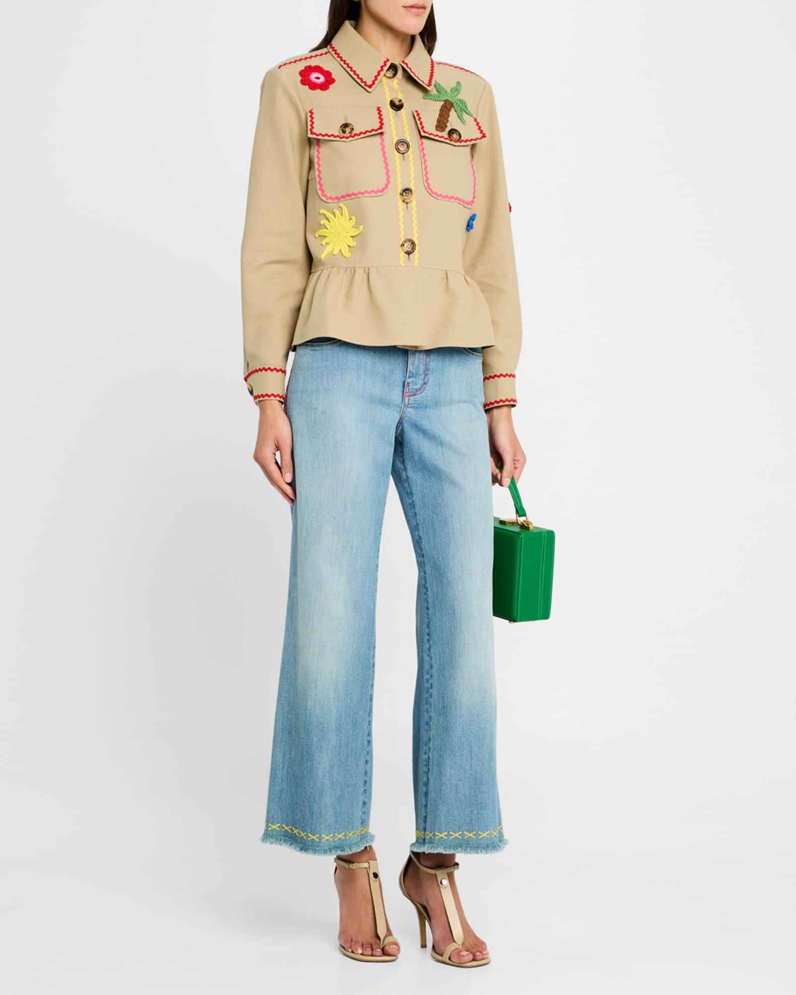 Contrast Stitched Wide-Leg Cropped Jeans 1