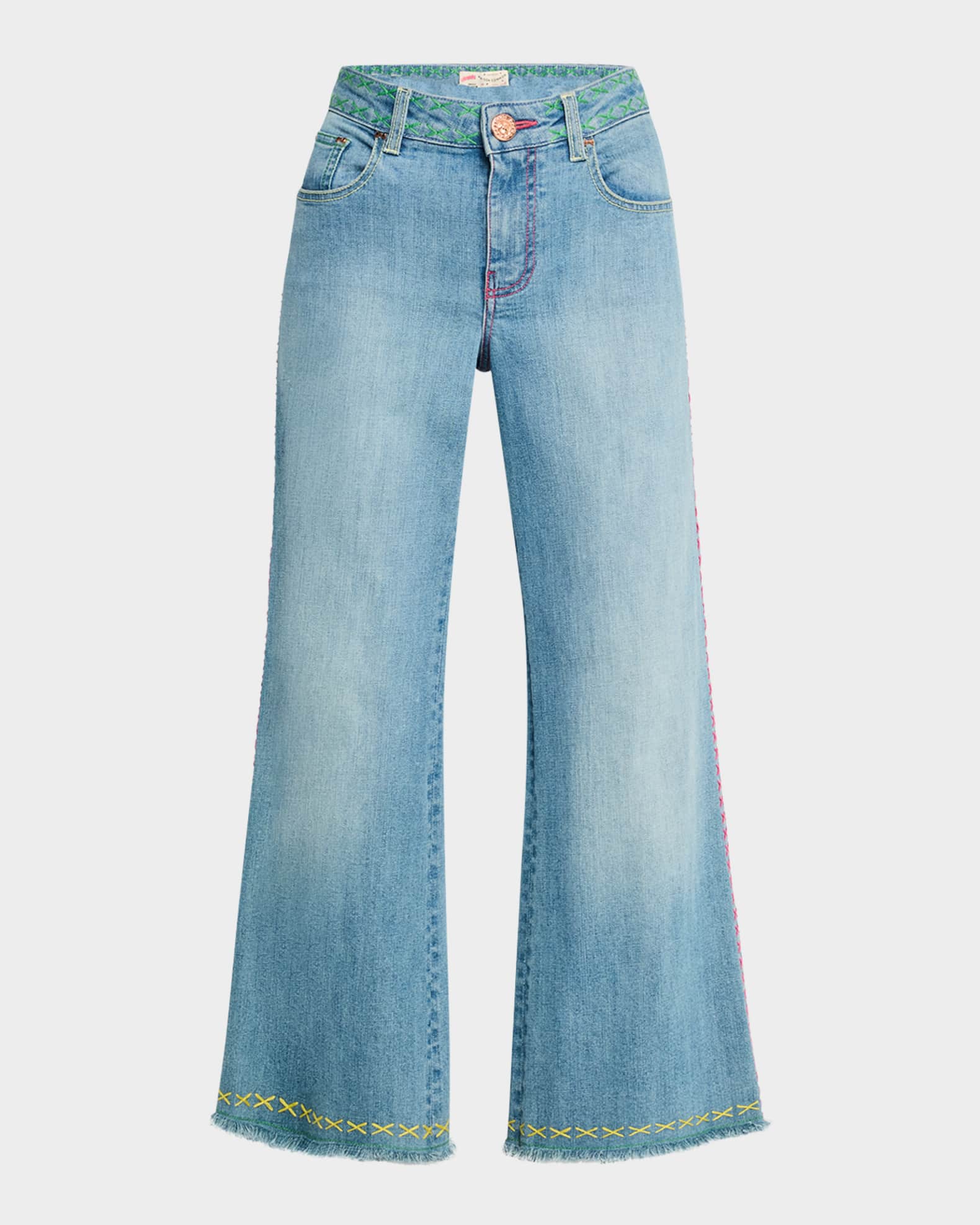 Contrast Stitched Wide-Leg Cropped Jeans 0