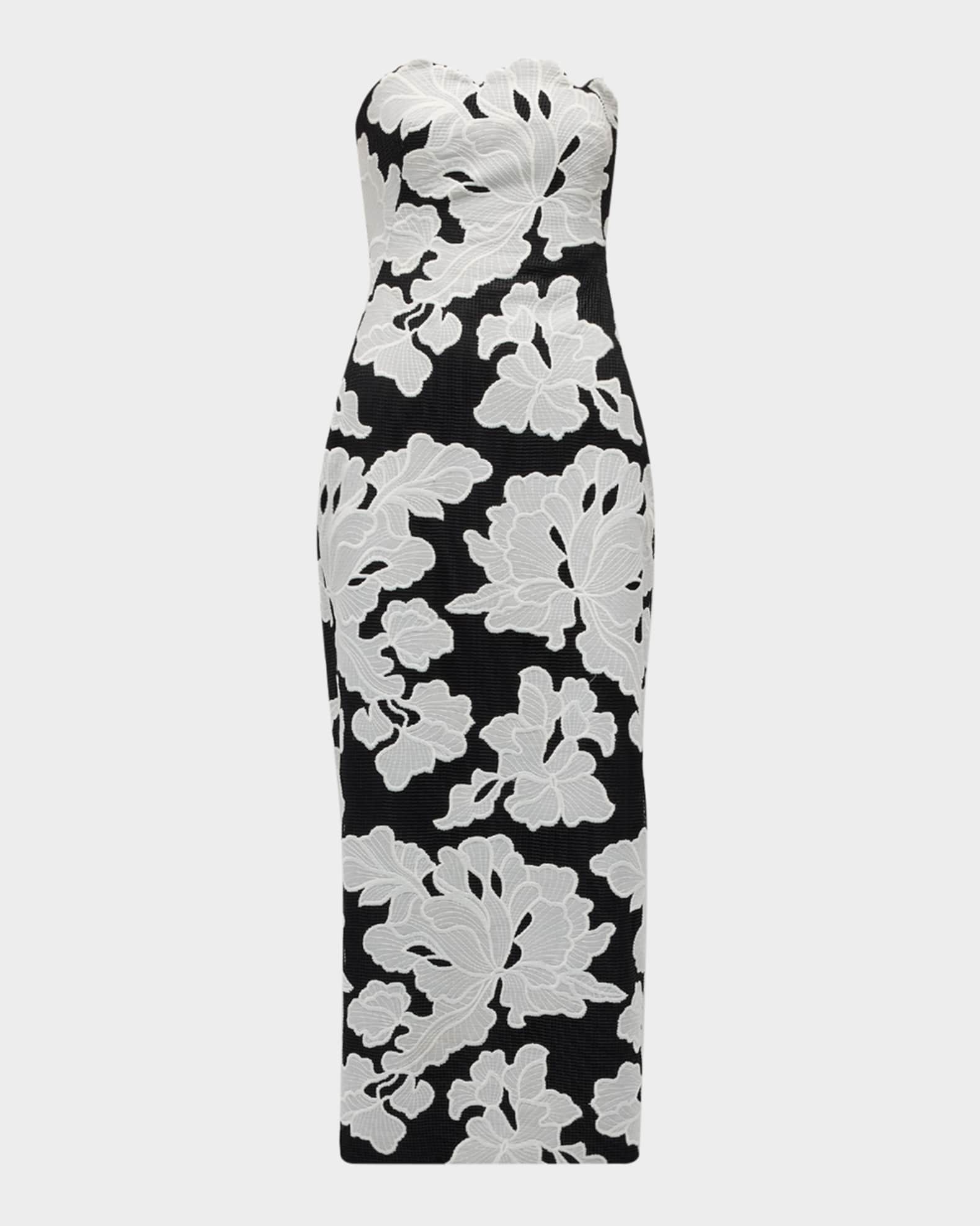 Natasha Strapless Floral-Embroidered Midi Dress 0