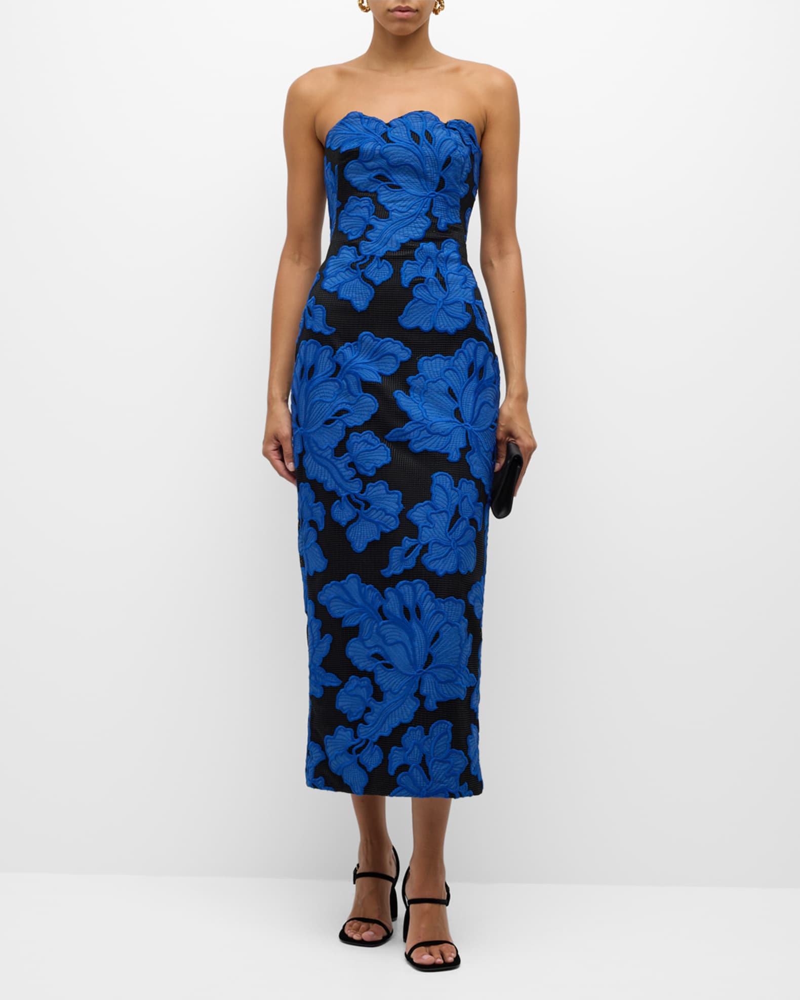 Natasha Strapless Floral Embroidered Midi Dress
