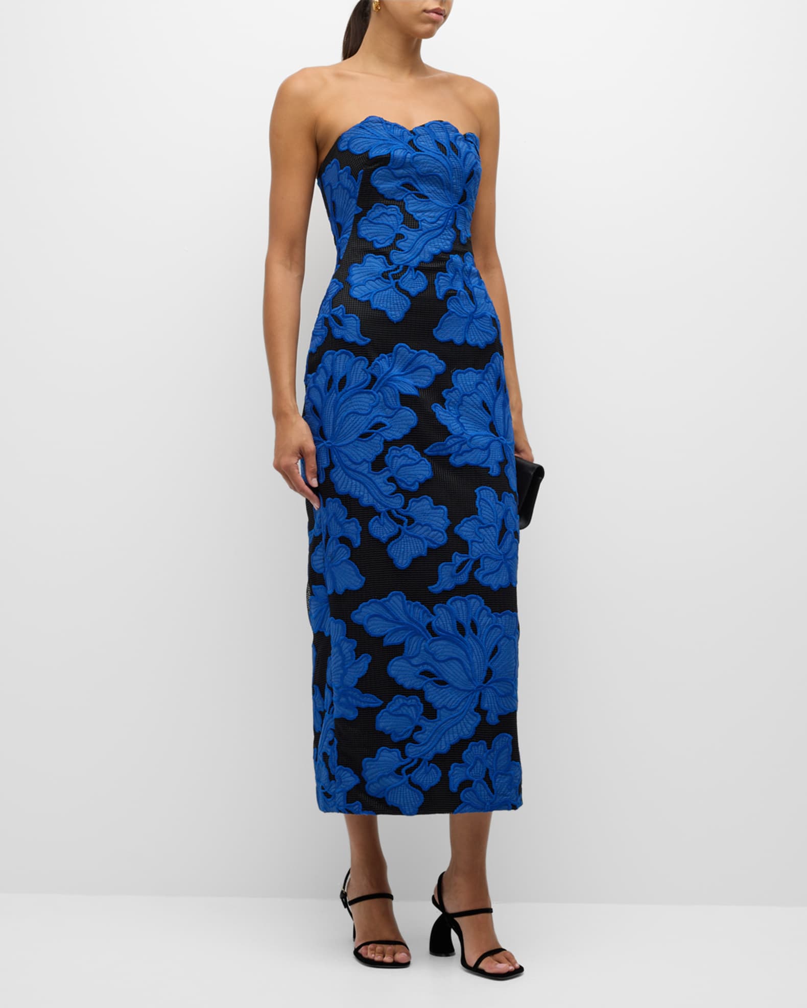 Natasha Strapless Floral Embroidered Midi Dress