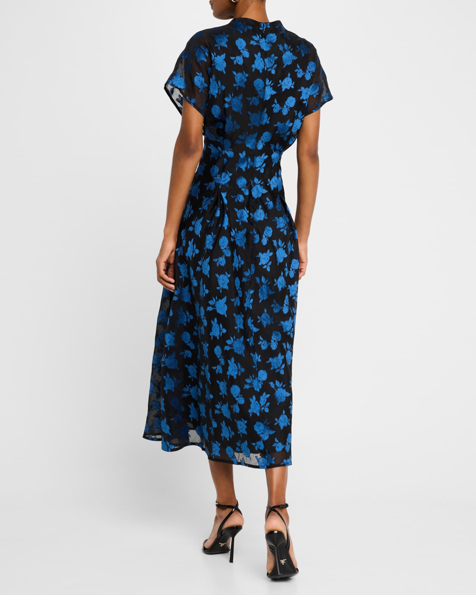 Lela Rose V-Neck Rode Jacquard A-Line Midi Dress | Neiman Marcus