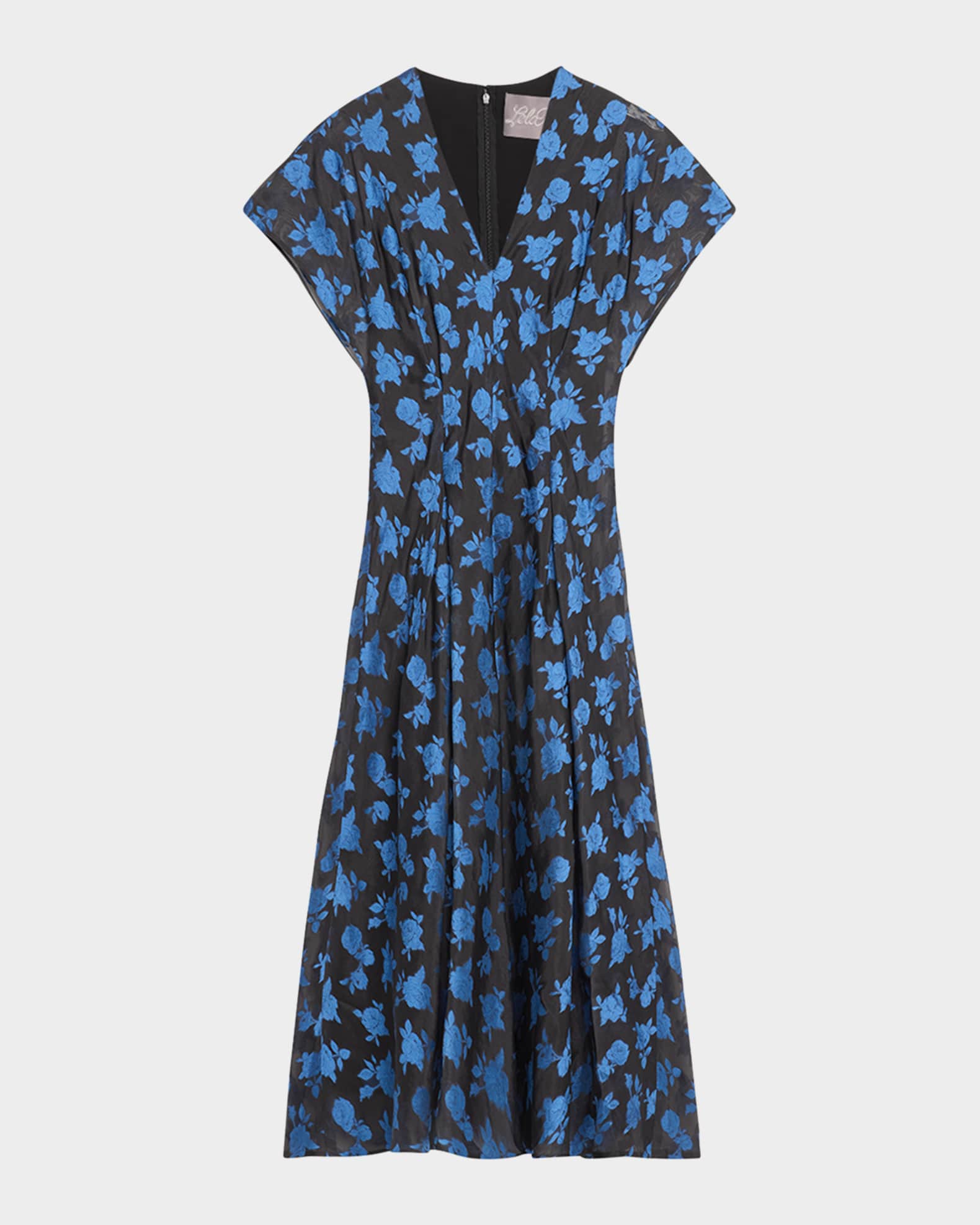 V-Neck Rode Jacquard A-Line Midi Dress 0