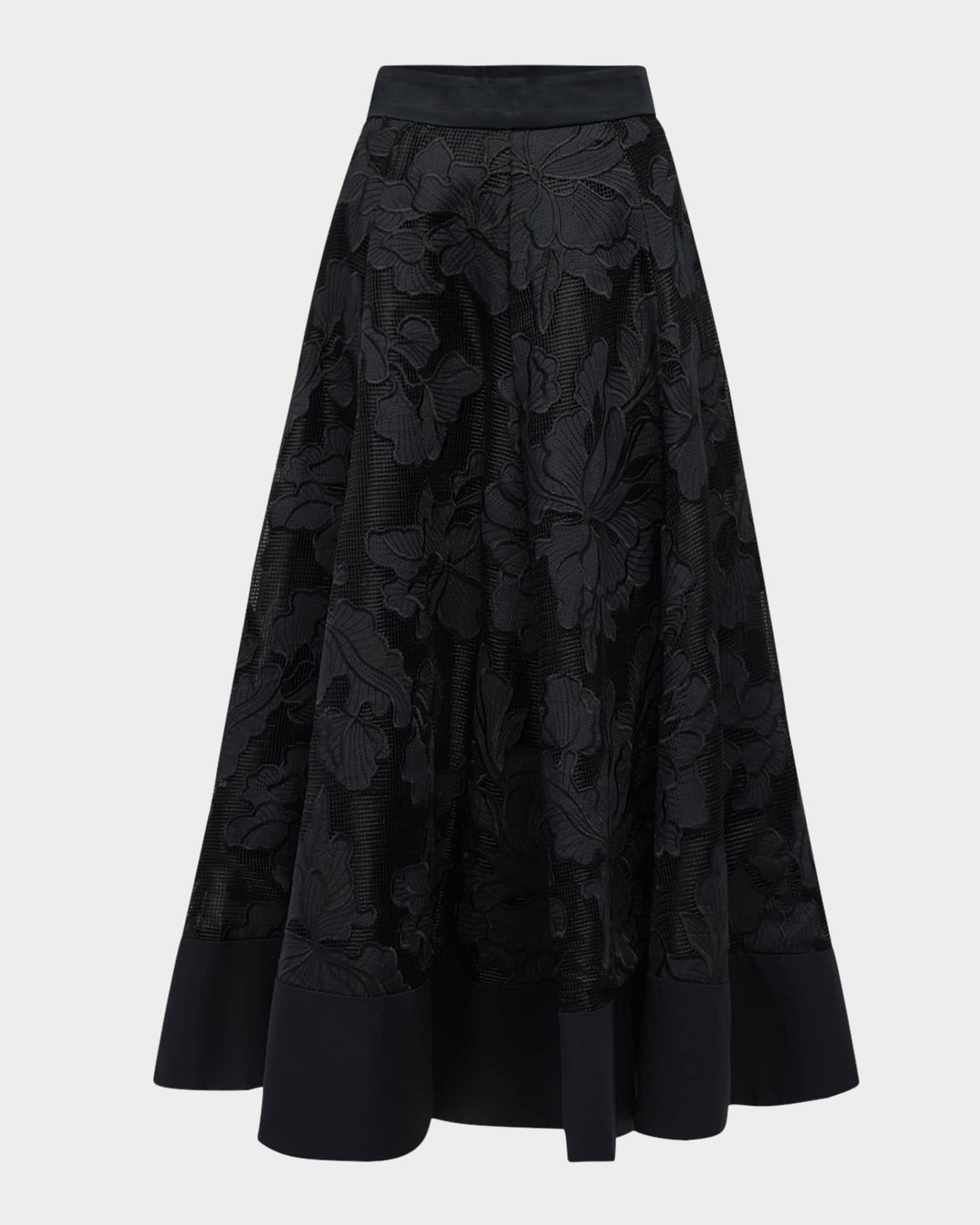 Floral Embroidered Midi Full Skirt 0
