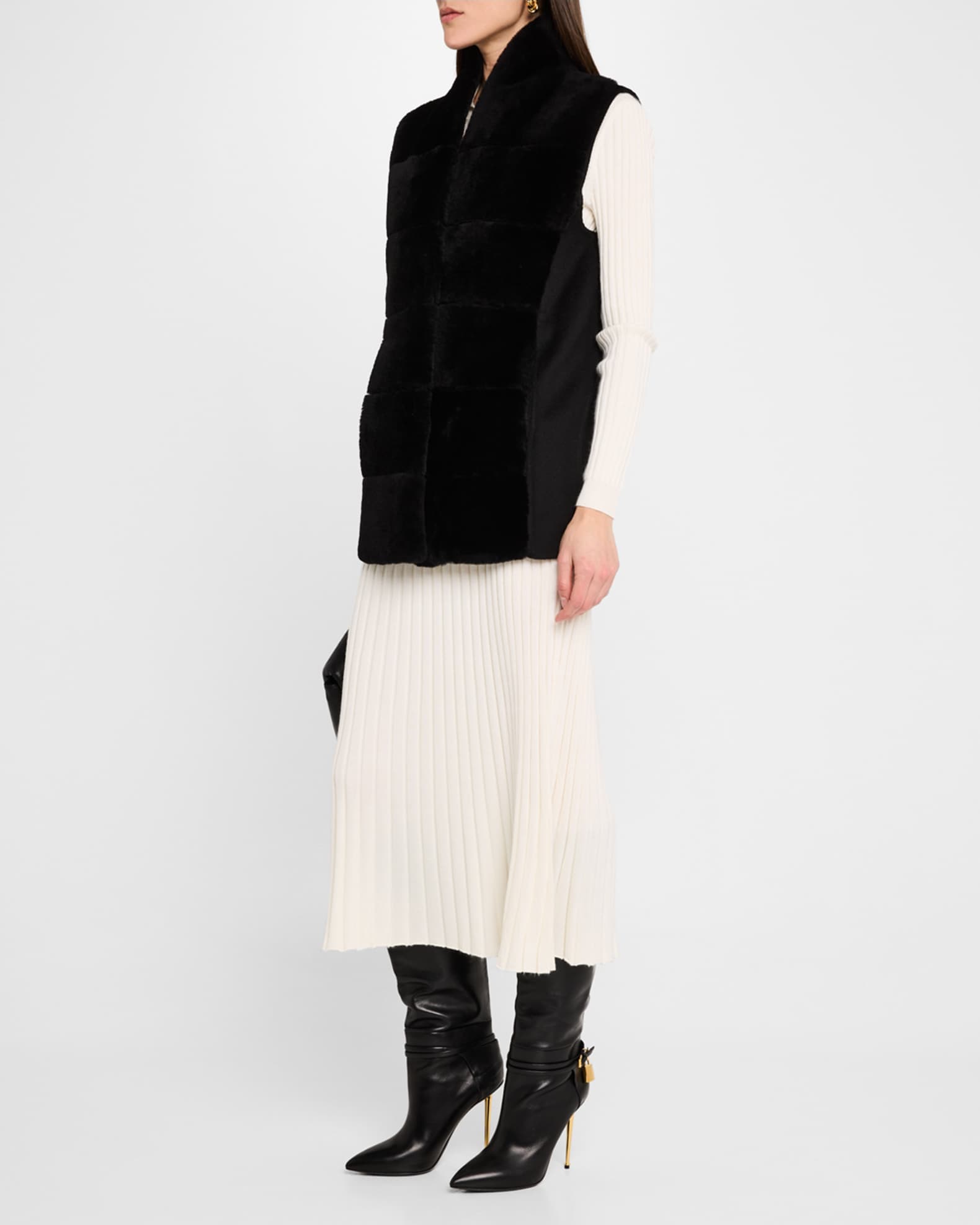 Reversible Shearling Lamb Vest with Cashmere-Blend Back 1