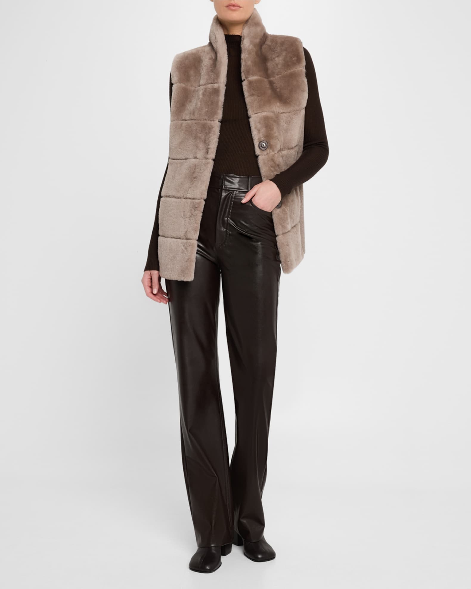 Reversible Shearling Lamb Vest with Cashmere-Blend Back 1