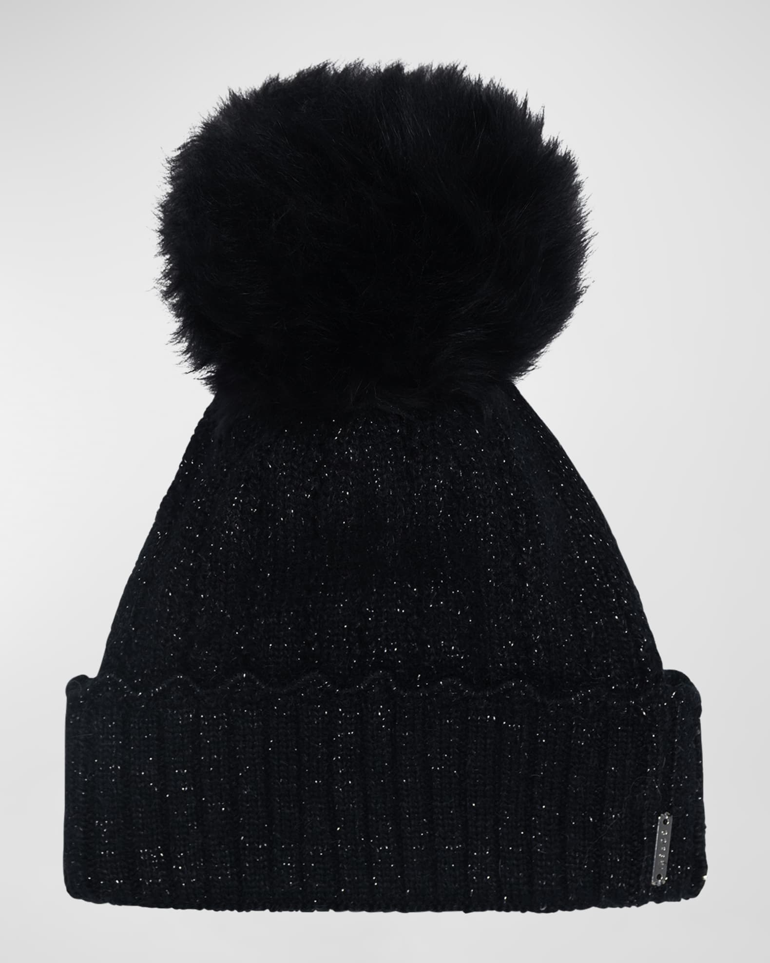 Knit Beanie with Lamb Fur Pom 0