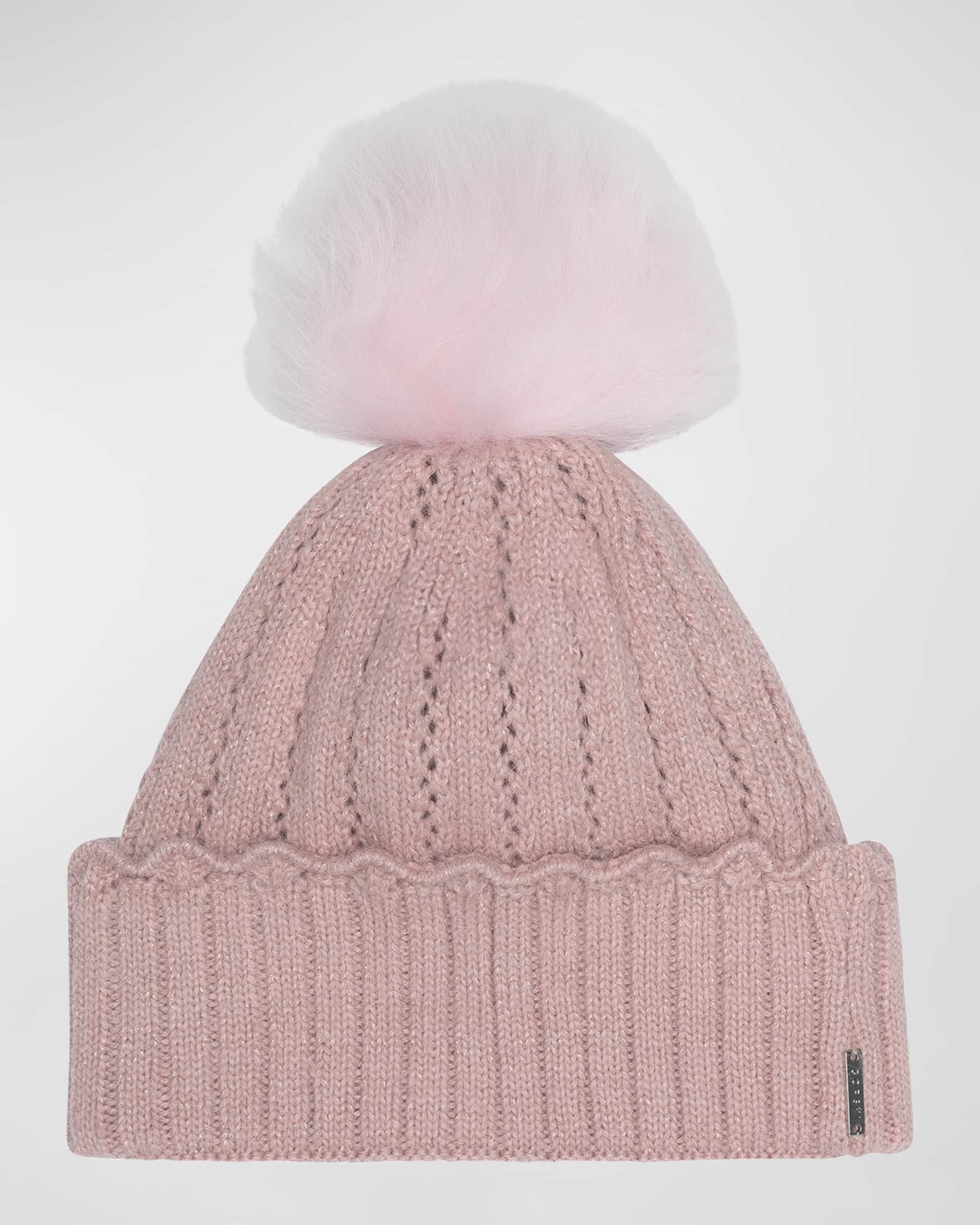 Knit Beanie with Lamb Fur Pom