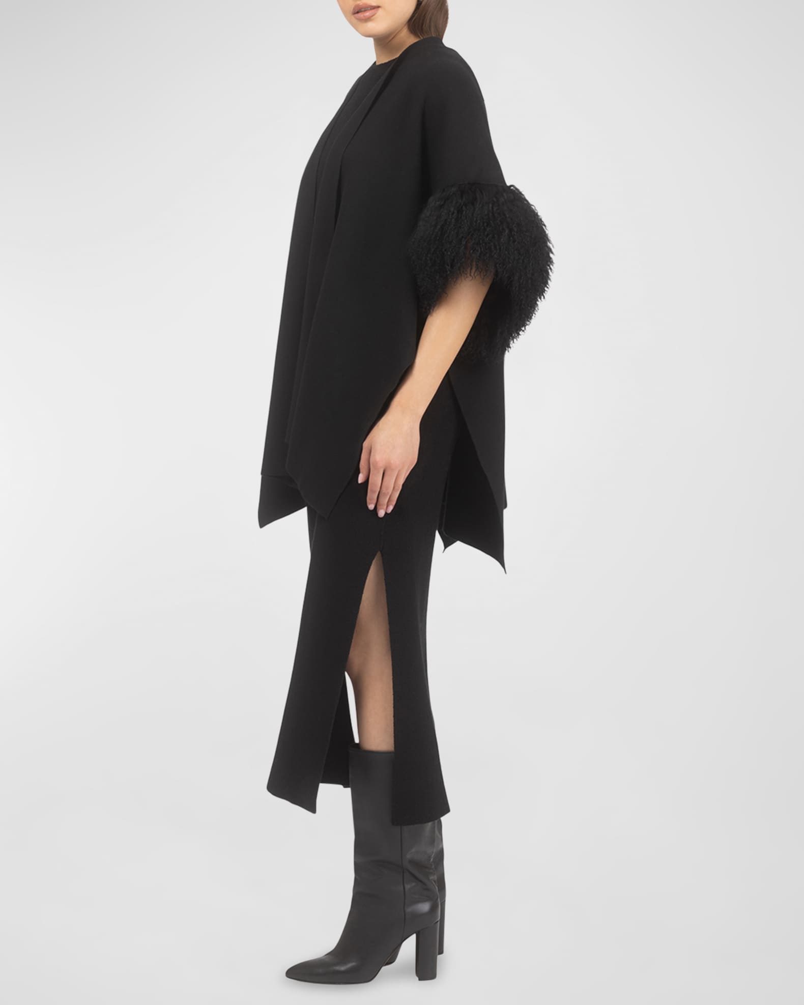 Knit Wool Vest With Mongolian Lamb Cuffs 1