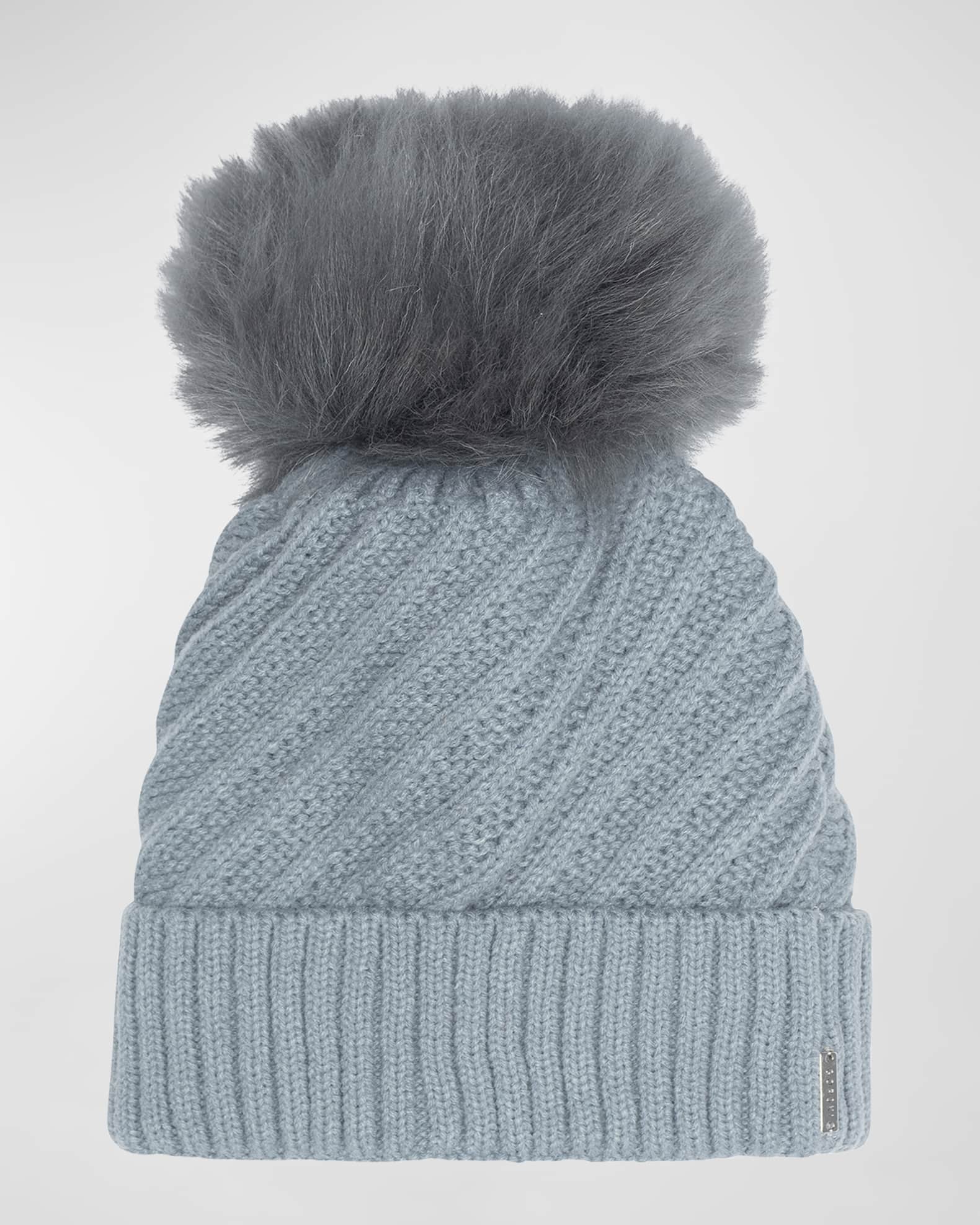 Knit Beanie with Lamb Shearling Pom 0