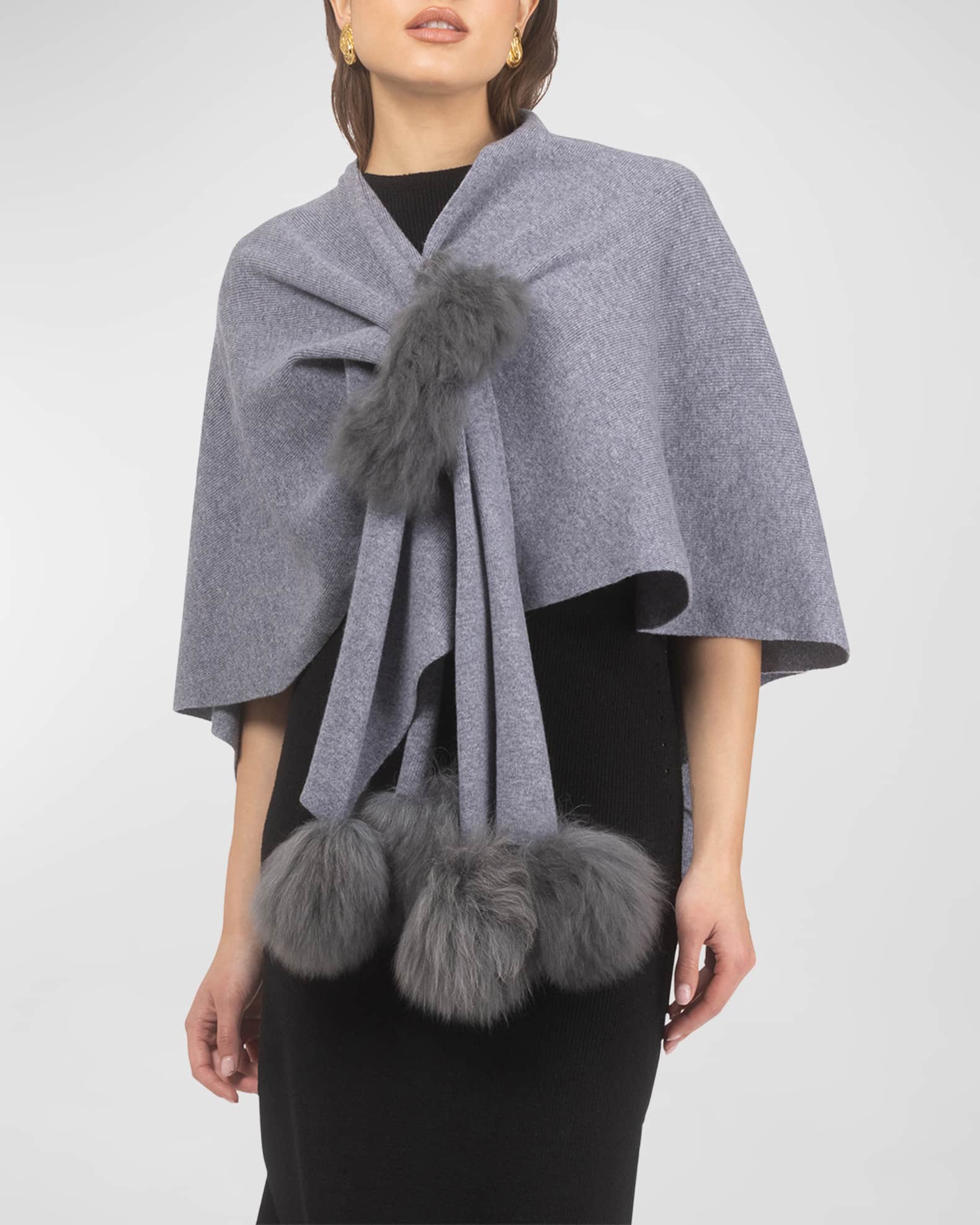 Select Wool Capelet With Lamb Shearling Poms 1