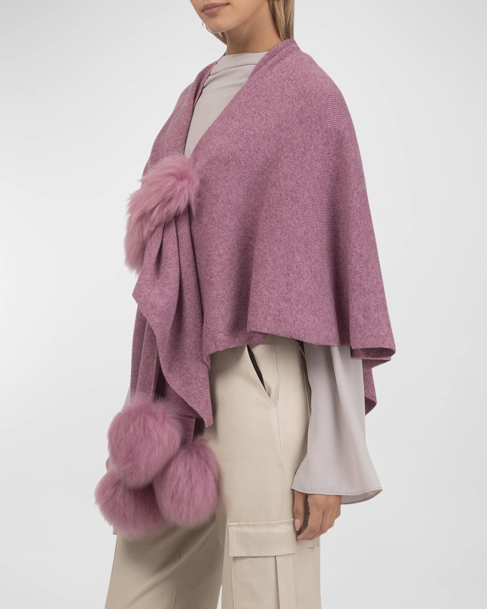 Select Wool Capelet With Lamb Shearling Poms 1