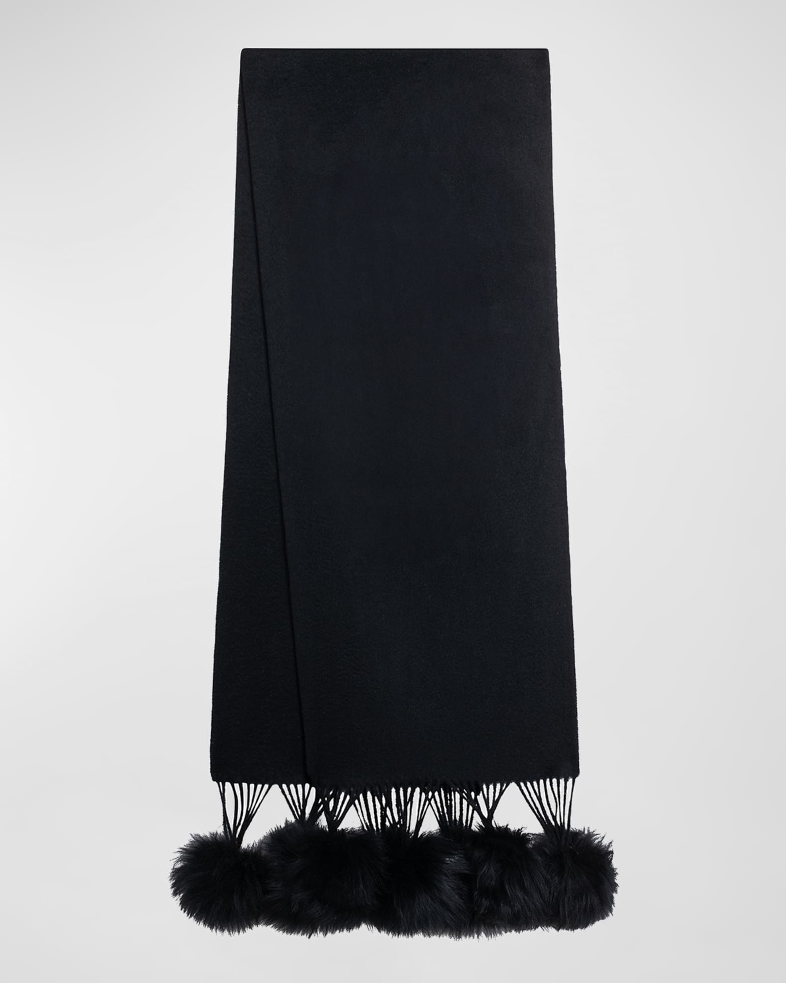 Select Cashmere Stole With Lamb Shearling Poms 0
