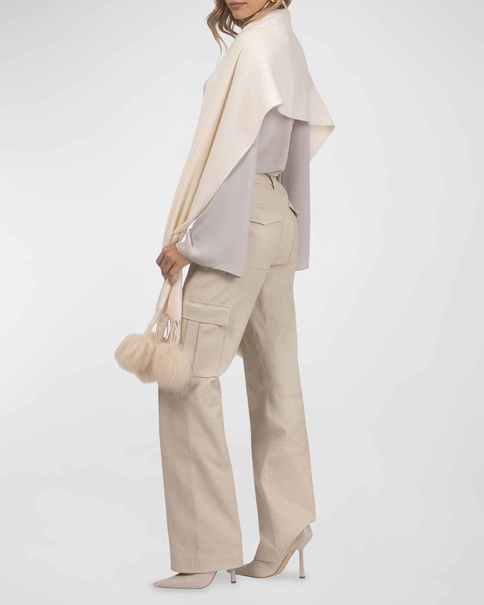 Select Cashmere Stole With Lamb Shearling Poms 1