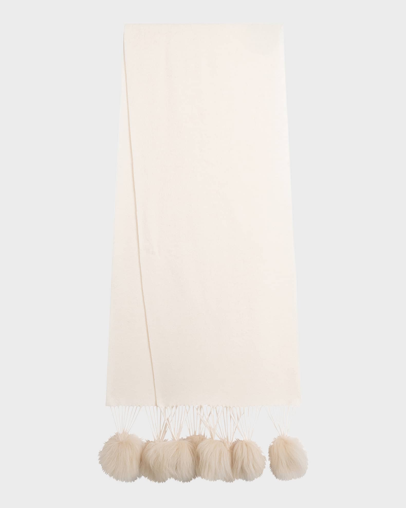Select Cashmere Stole With Lamb Shearling Poms 0