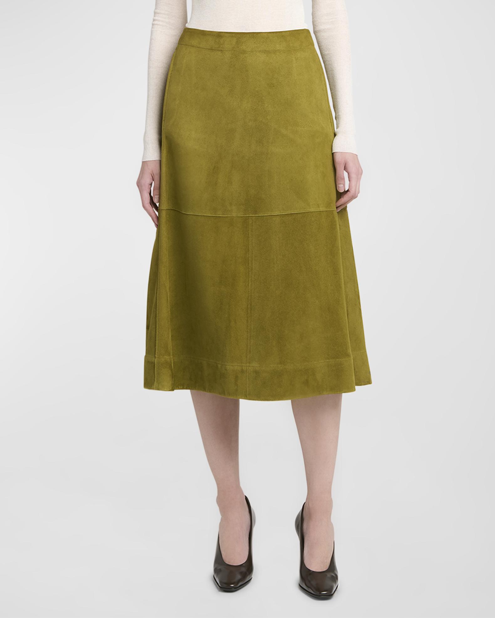 Bottega Veneta Paneled Suede Knee-Length Skirt | Neiman Marcus