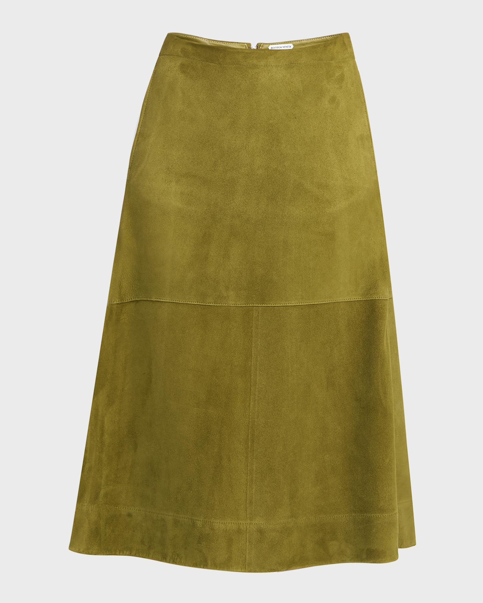 Bottega Veneta Paneled Suede Knee-Length Skirt | Neiman Marcus