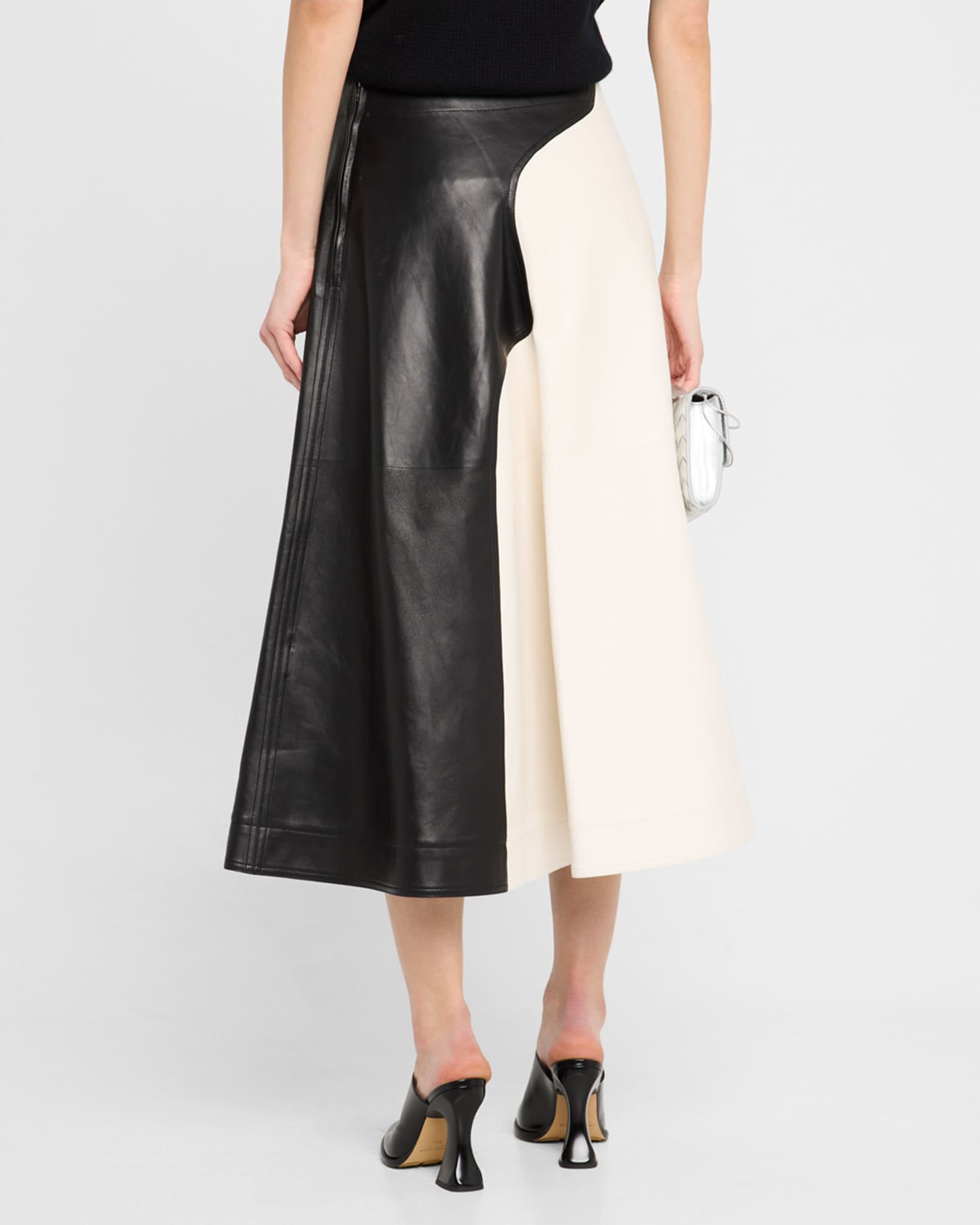 Bottega Veneta Colorblock Leather Gathered Midi Skirt