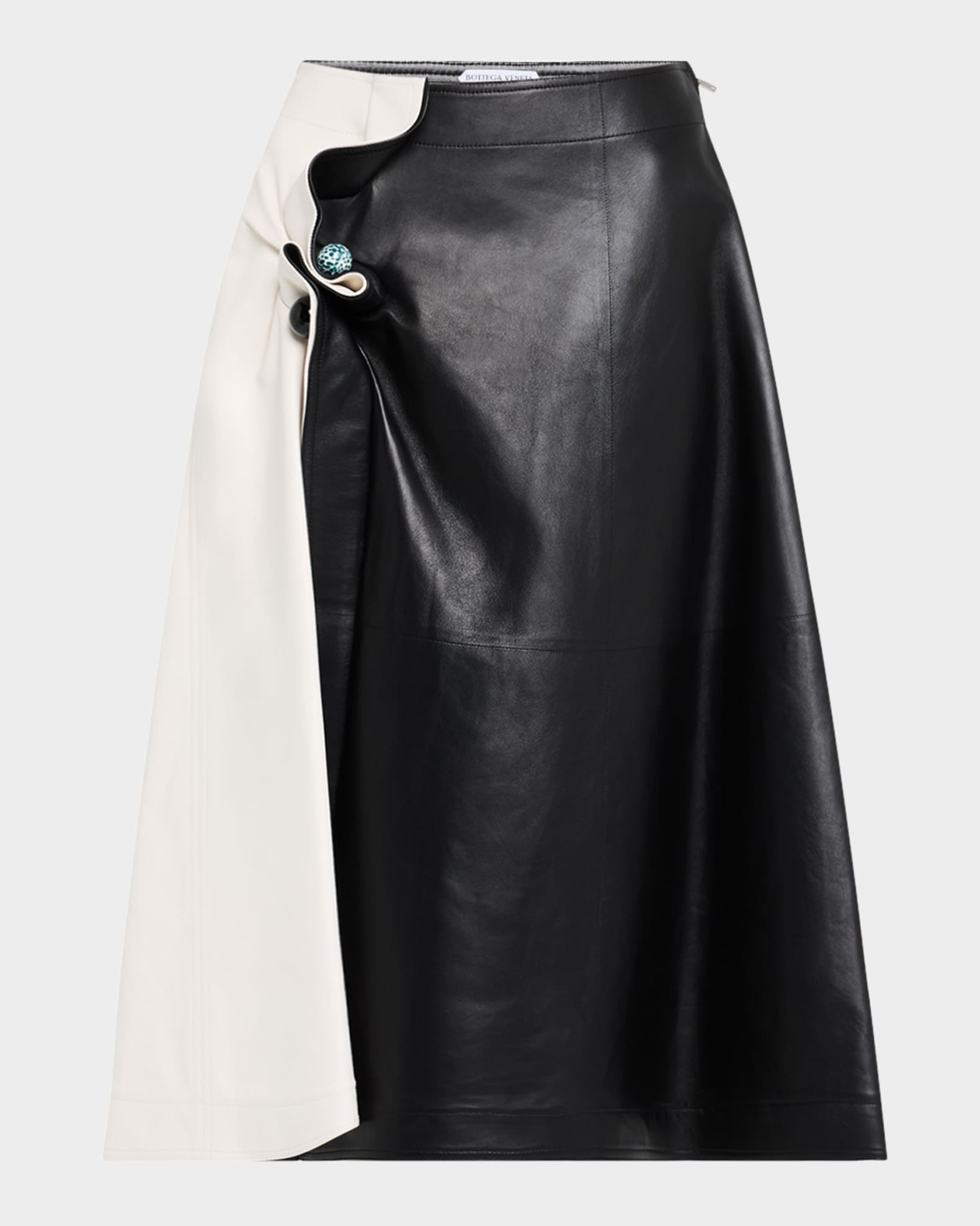 Colorblock Leather Gathered Midi Skirt 0