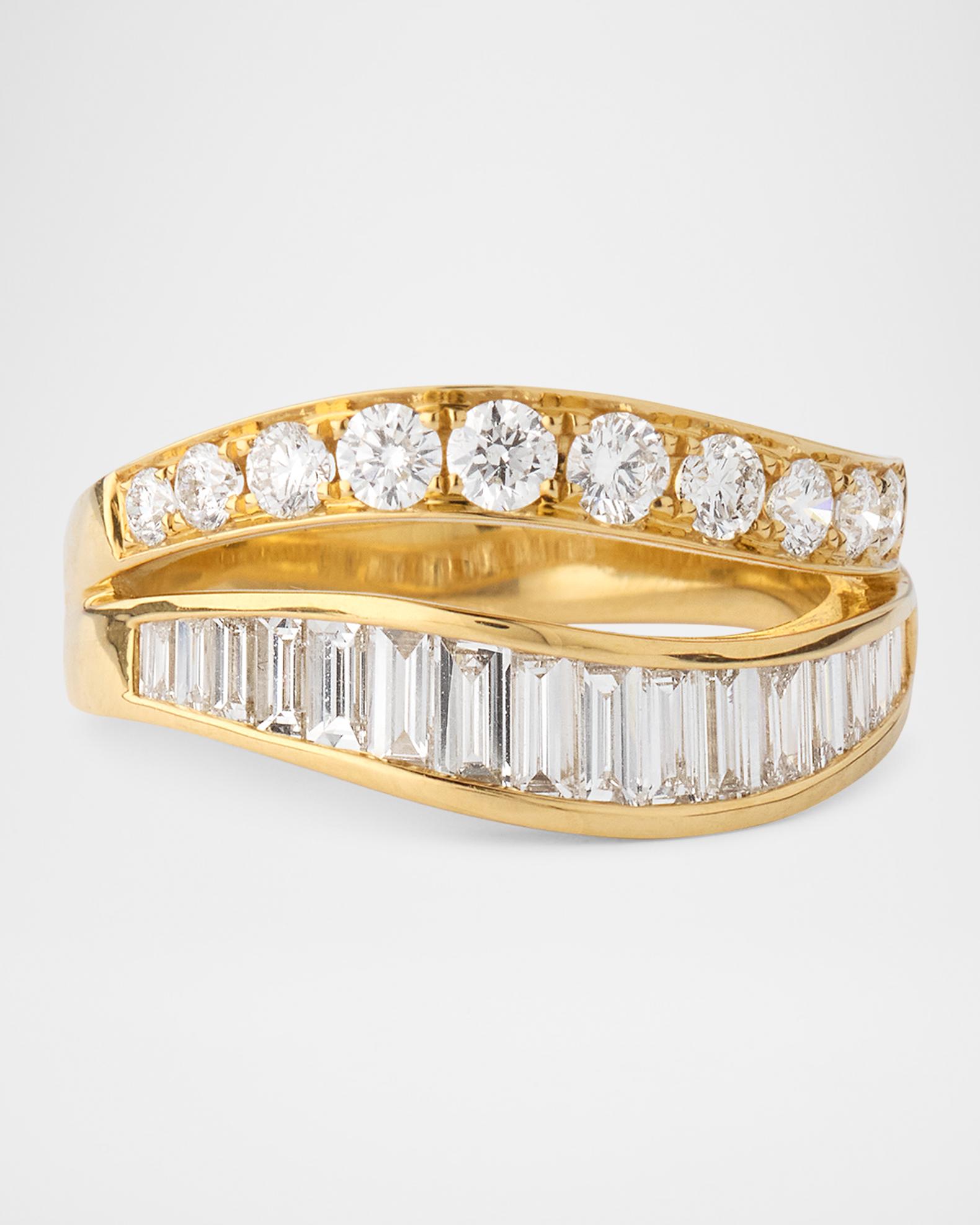 Anita Ko 18K Yellow Gold Baguette and Round Diamond Two-Wave Ring ...