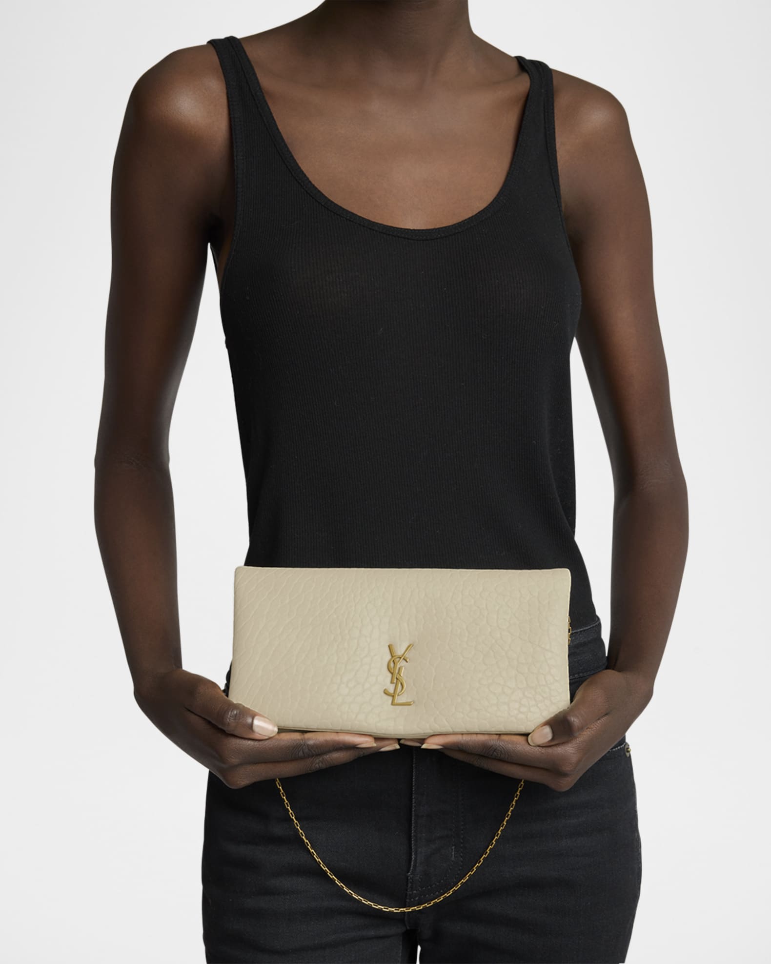 Saint Laurent Calypso Small YSL Pouch Clutch Bag in Calfskin Leather Neiman Marcus