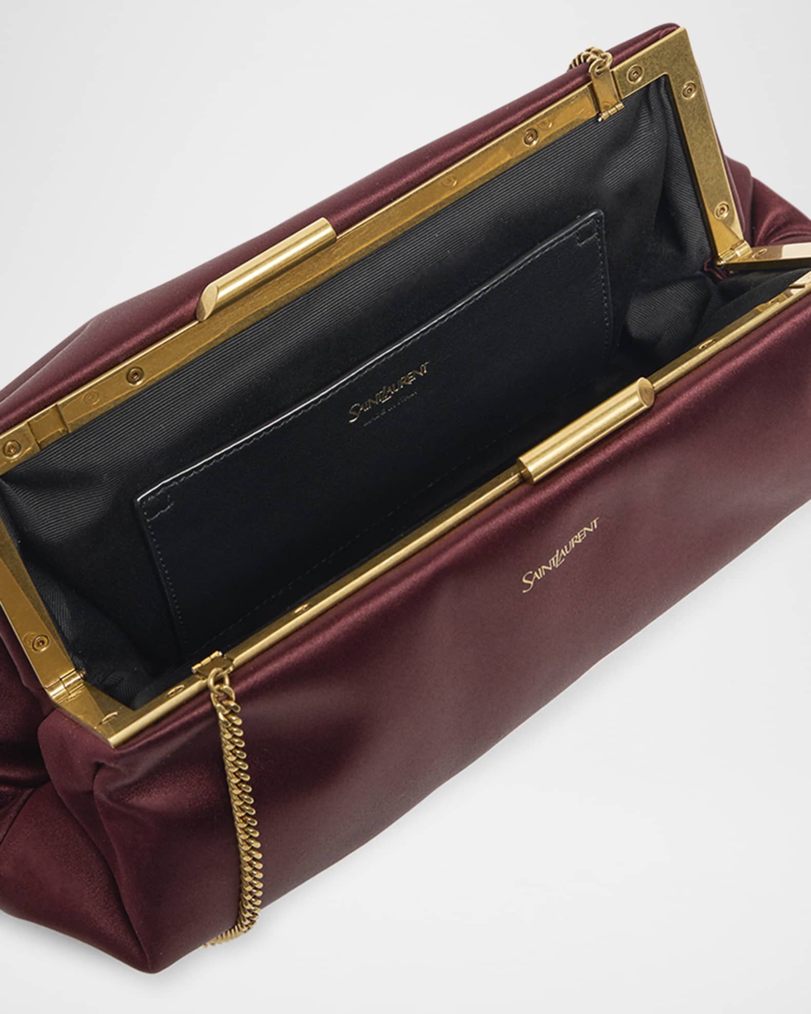 Saint Laurent Small Clutch Bag in Satin with Chain Neiman Marcus