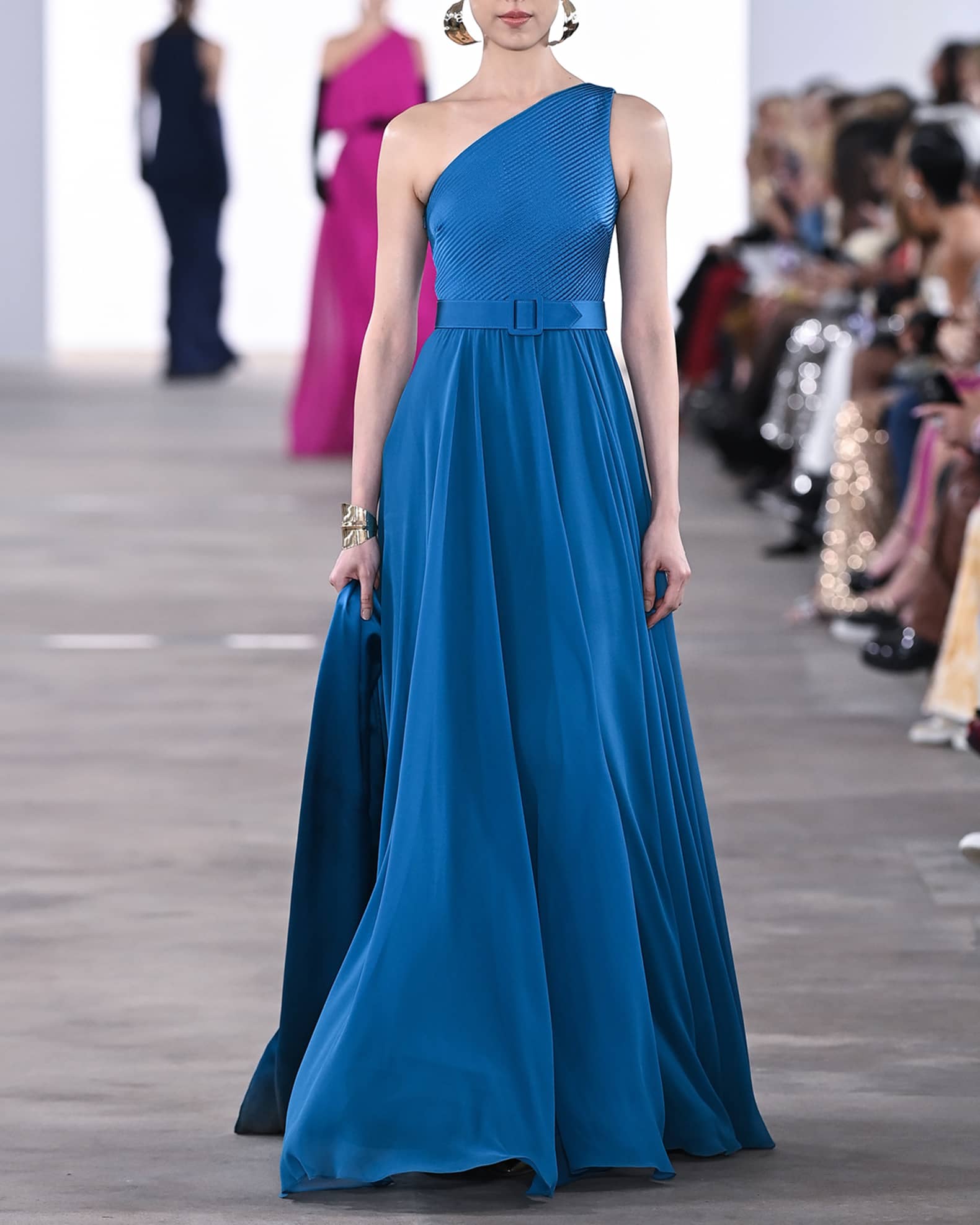 One Shoulder Belted Gown with Sash