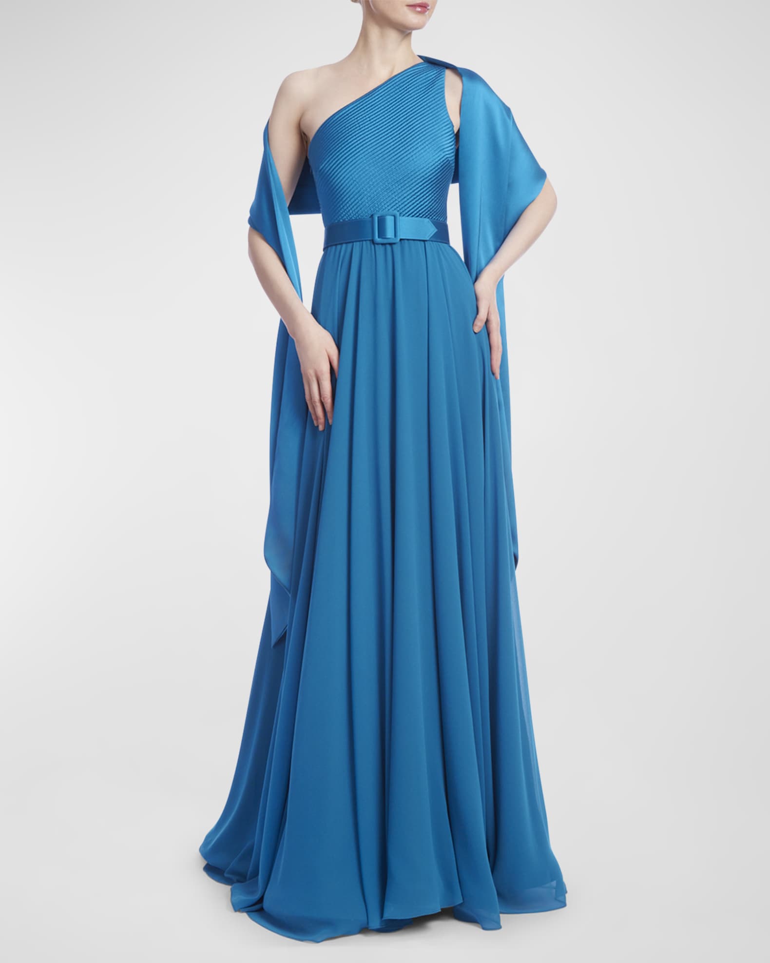 One shoulder belted dress cheap