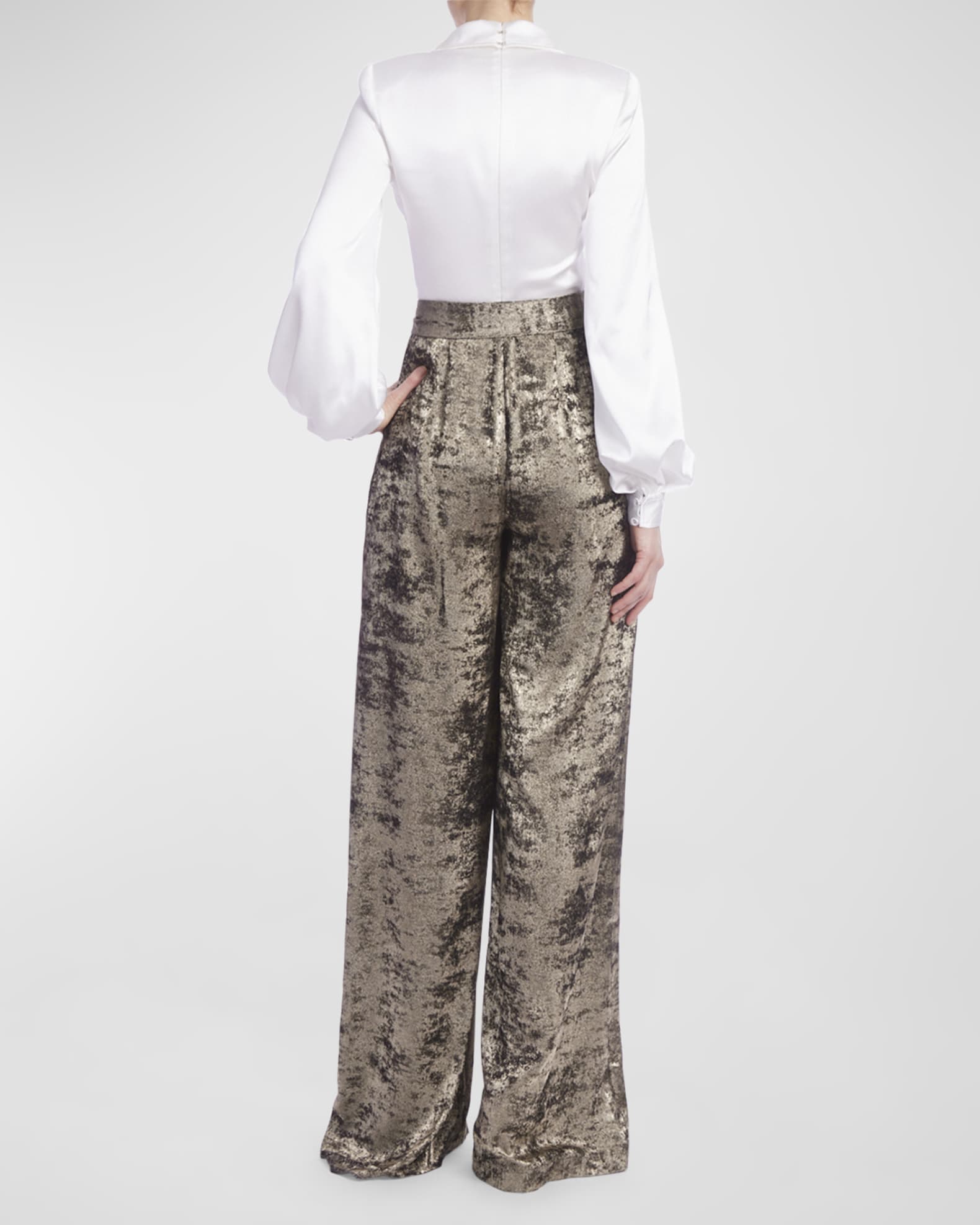 Foiled Mixed Media Wide Leg Jumpsuit