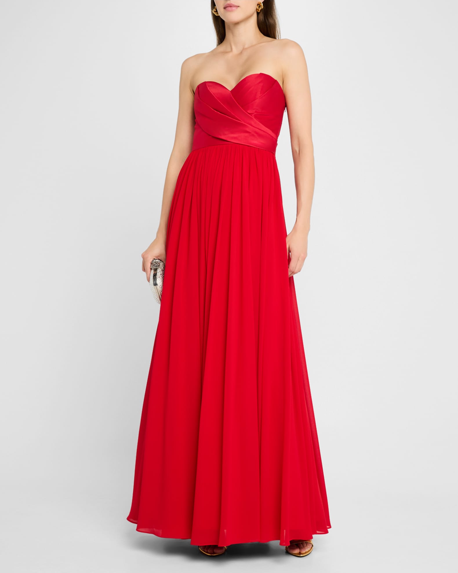Badgley Mischka Collection Strapless Pleated A Line Gown Red Women s 8 Evening Formal Gala Gowns Mother of The Bride Groom A Line Gowns