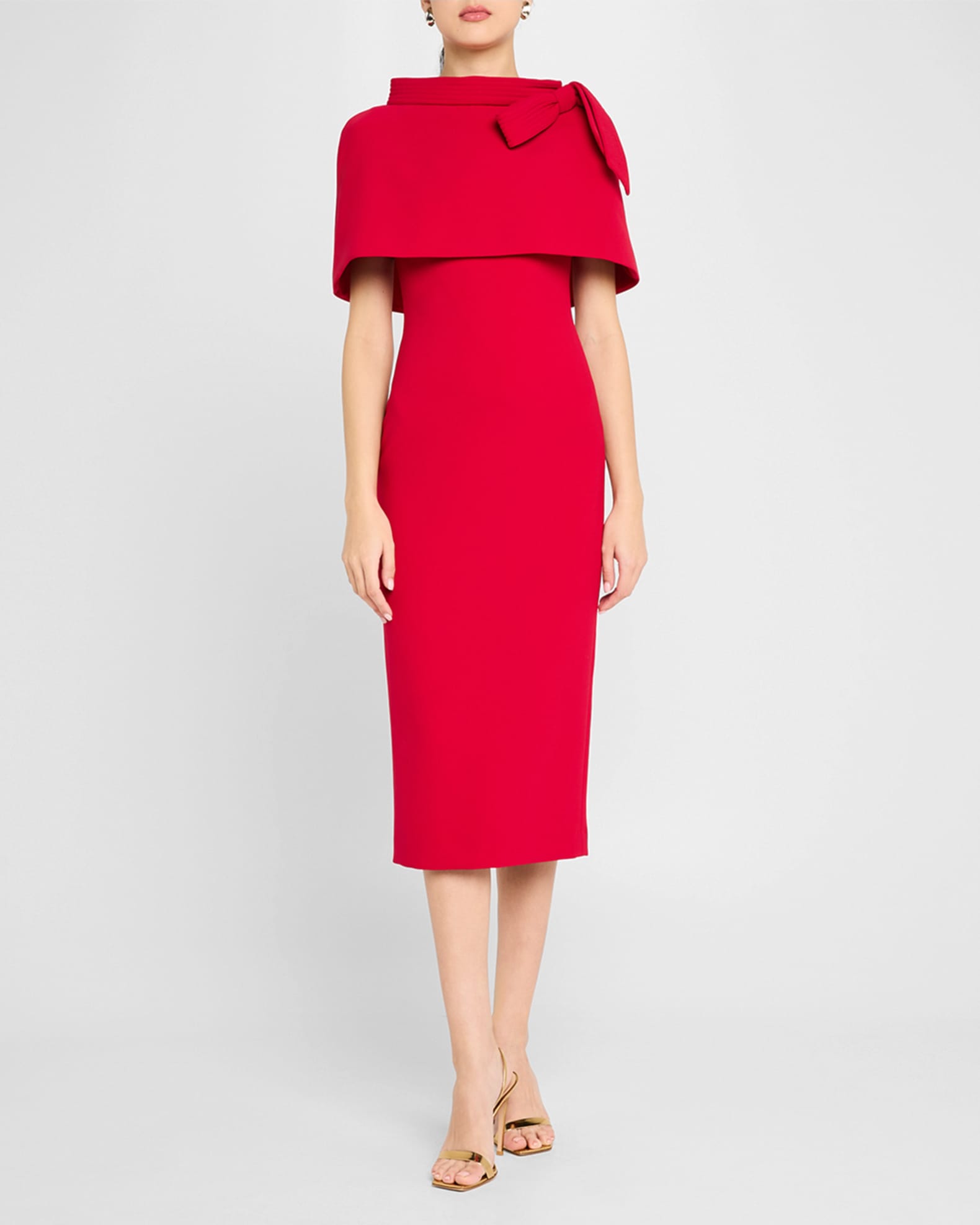 Badgley Mischka Collection Funnel Neck Cape Midi Dress Neiman Marcus