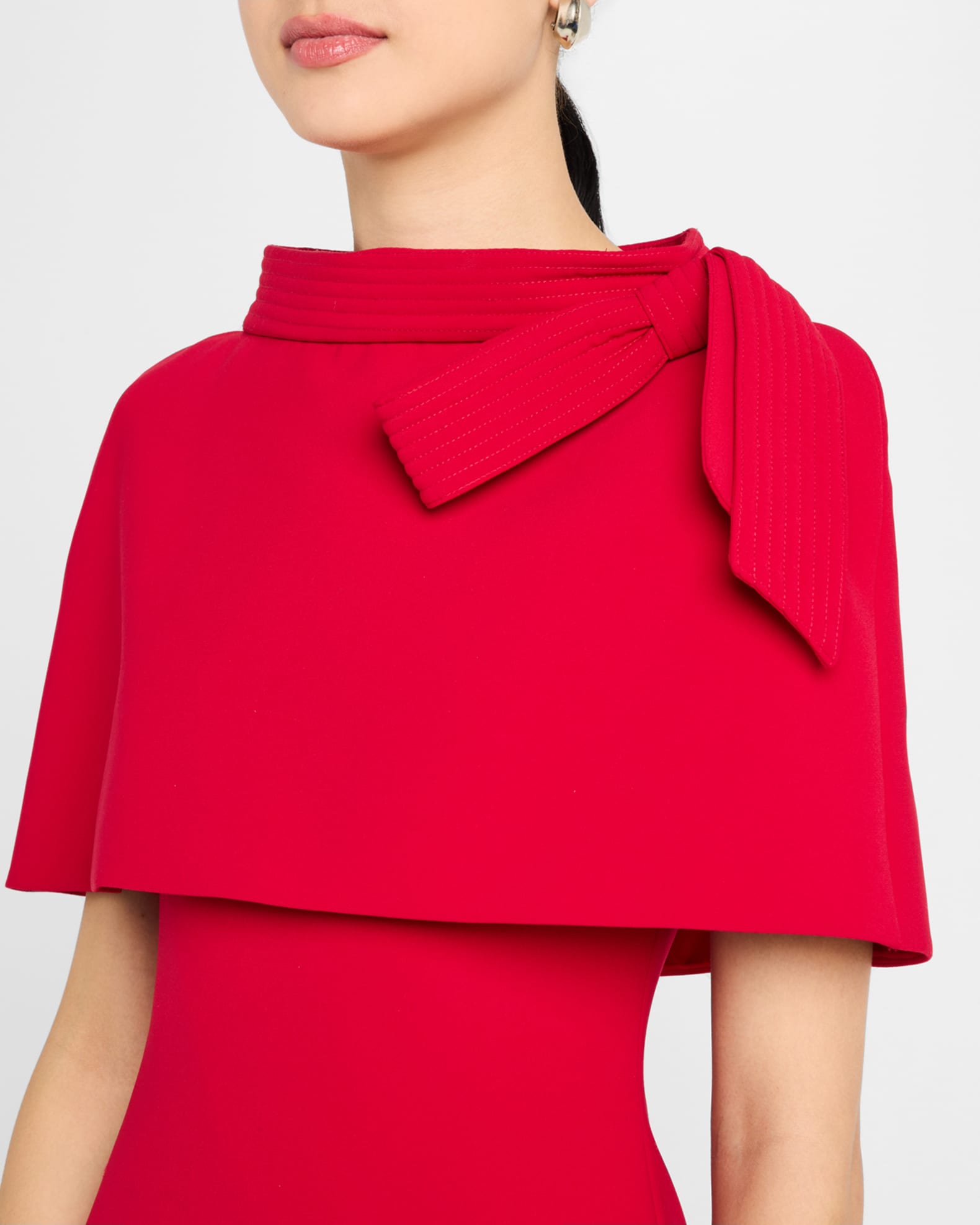 Badgley Mischka Collection Funnel Neck Cape Midi Dress Neiman Marcus