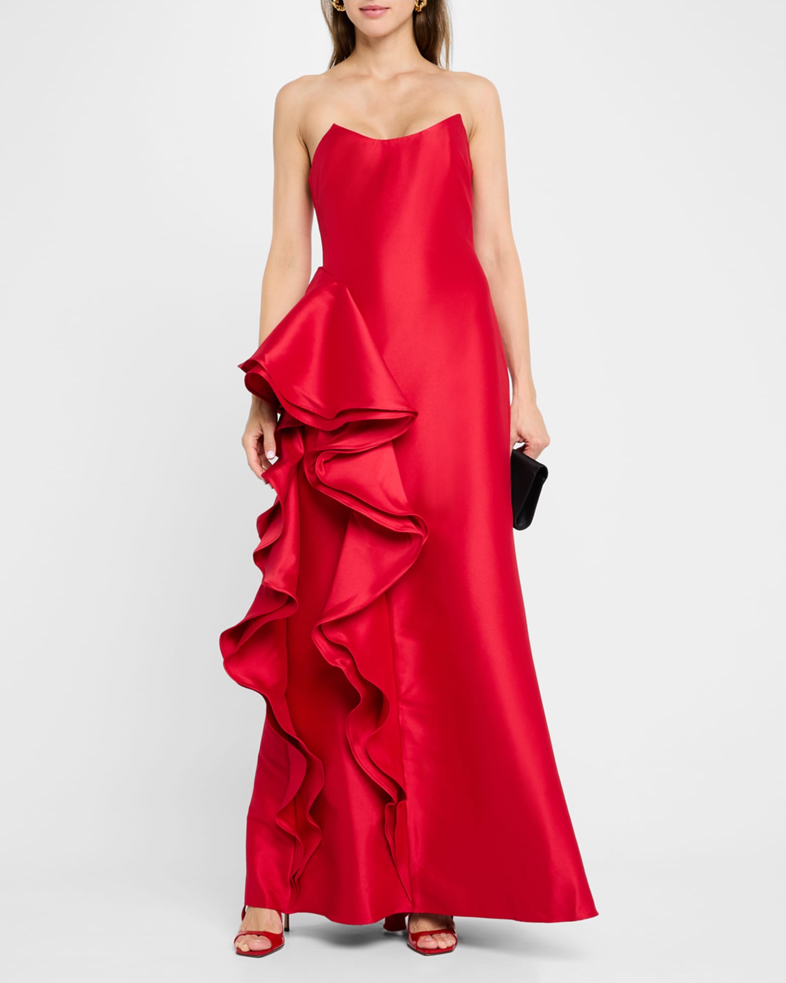 Badgley Mischka Strapless Gown with Pointed Sweetheart Neckline Size 10 in Red