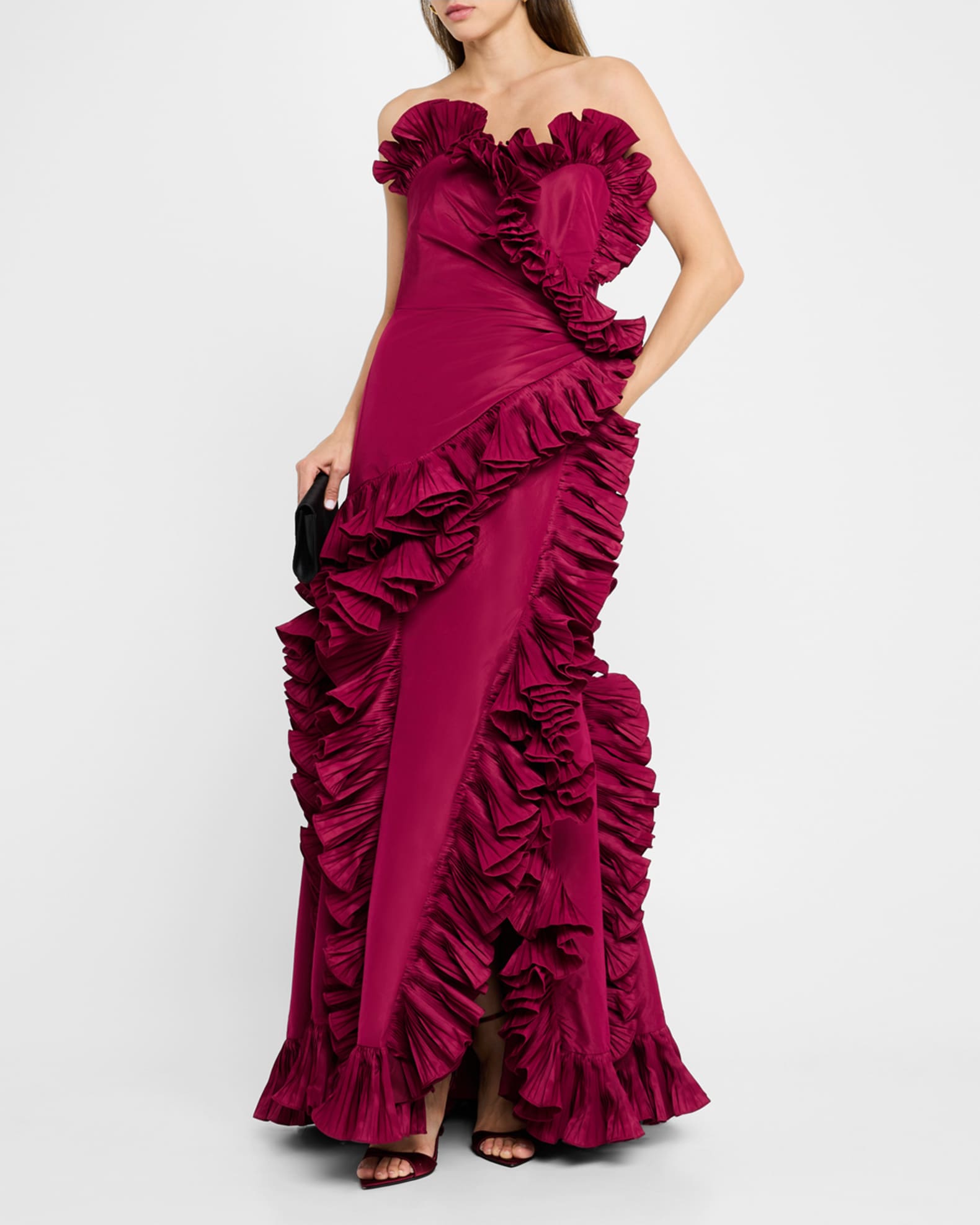 Badgley Mischka Collection Strapless Ruffle Taffeta Gown Neiman Marcus