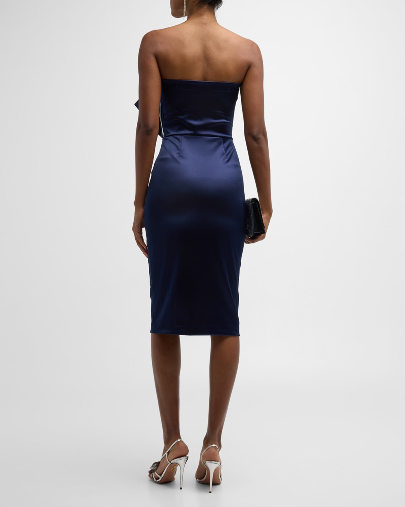Chiara Boni La Petite Robe Strapless Bodycon Satin Dress Blue Women s 14 Petites Petite Dresses Jumpsuits