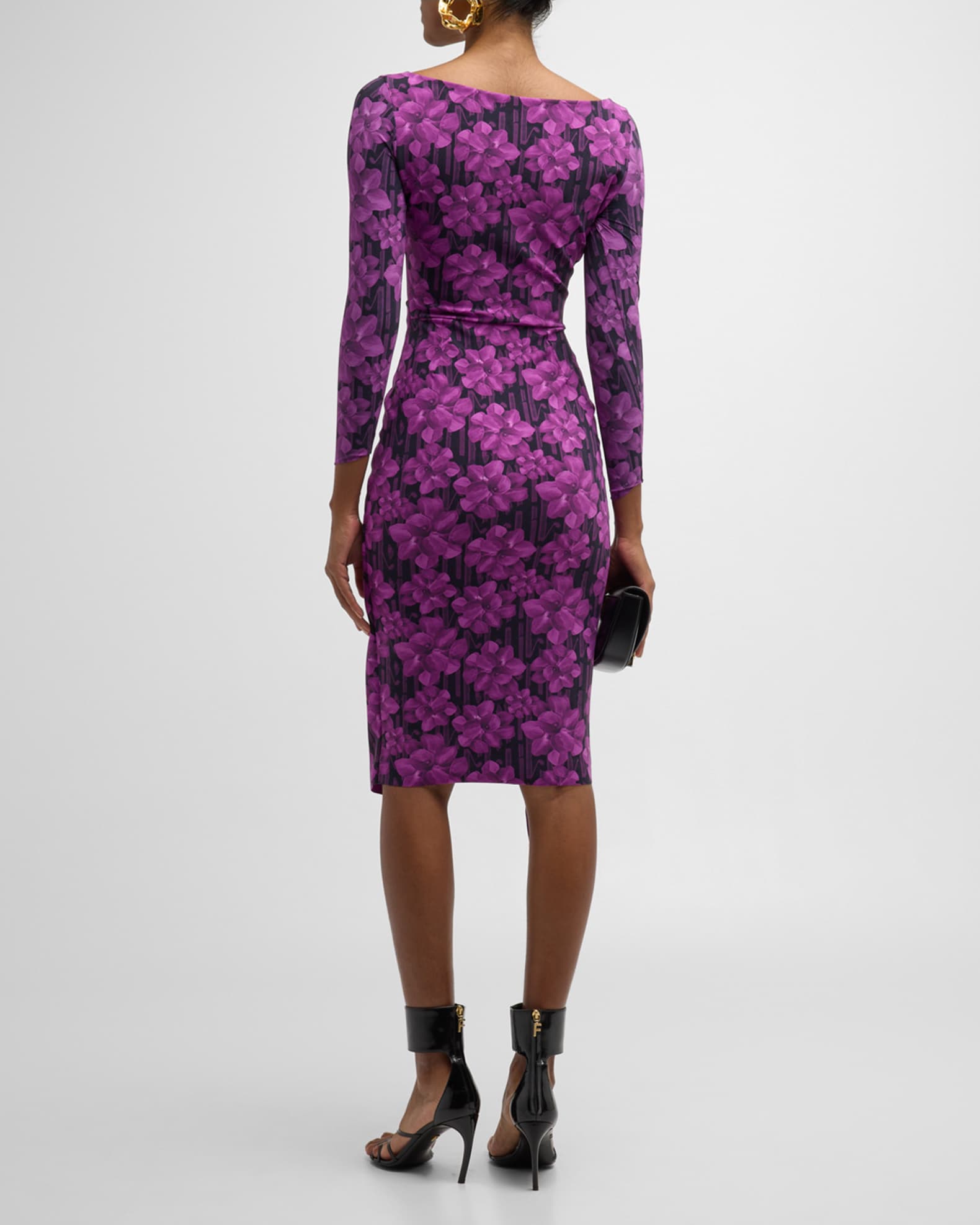 Chiara Boni La Petite Robe Pleated Floral print Bodycon Dress Beaute du Soir Deep Women s 4 Bodycon Dresses