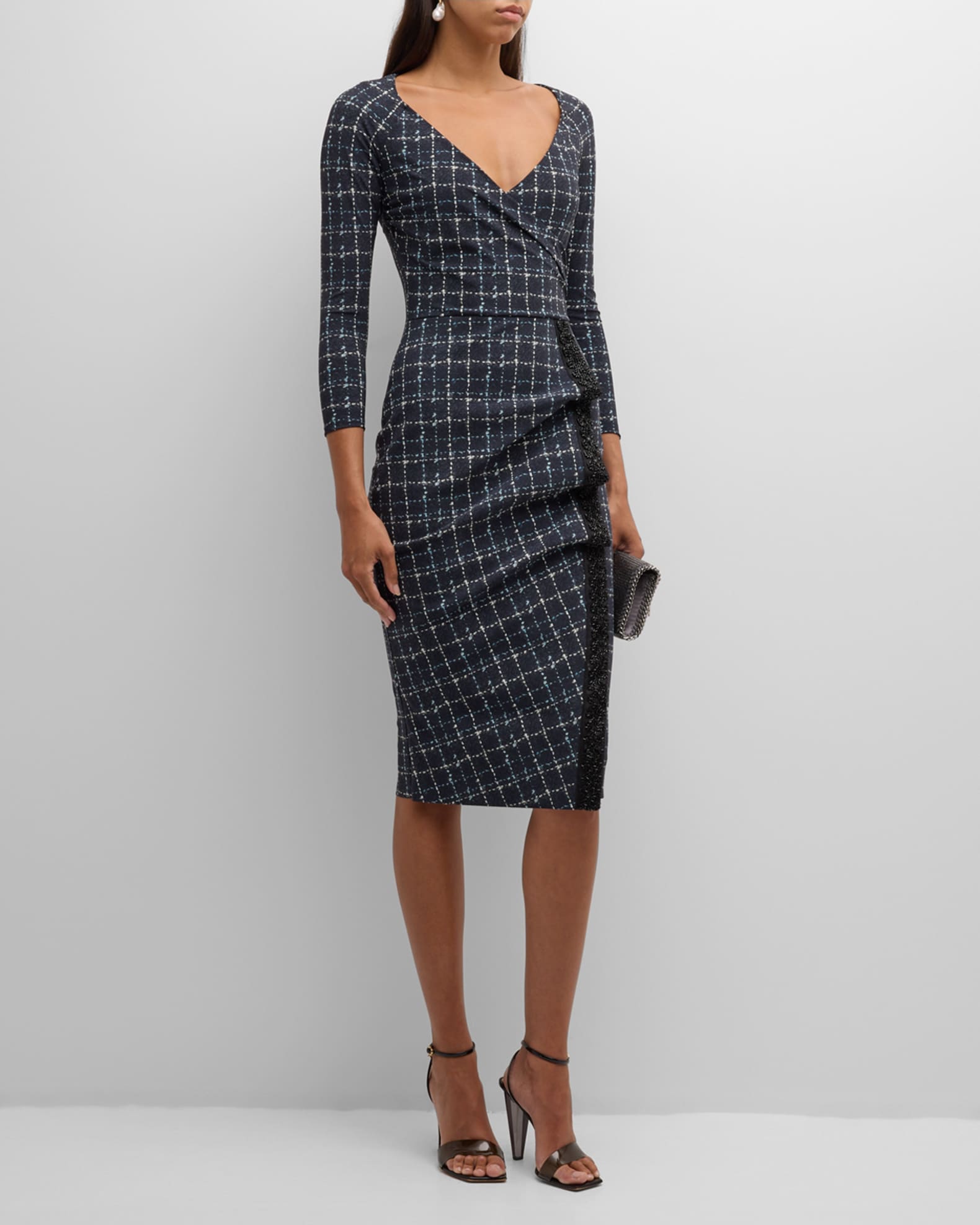 Chiara Boni La Petite Robe Beaded Grid Print Bodycon Dress Neiman Marcus