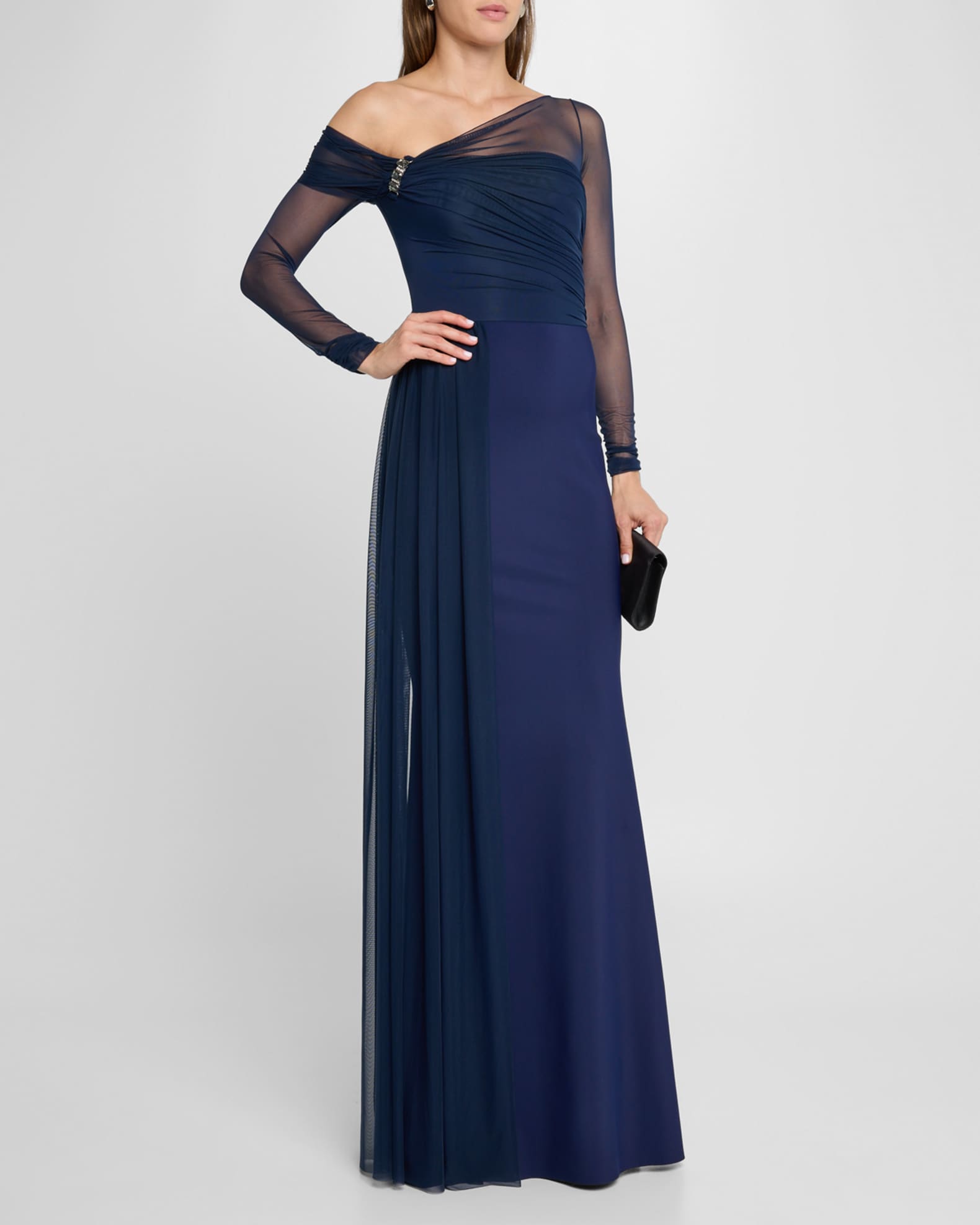 One-Shoulder Draped Illusion Gown 1