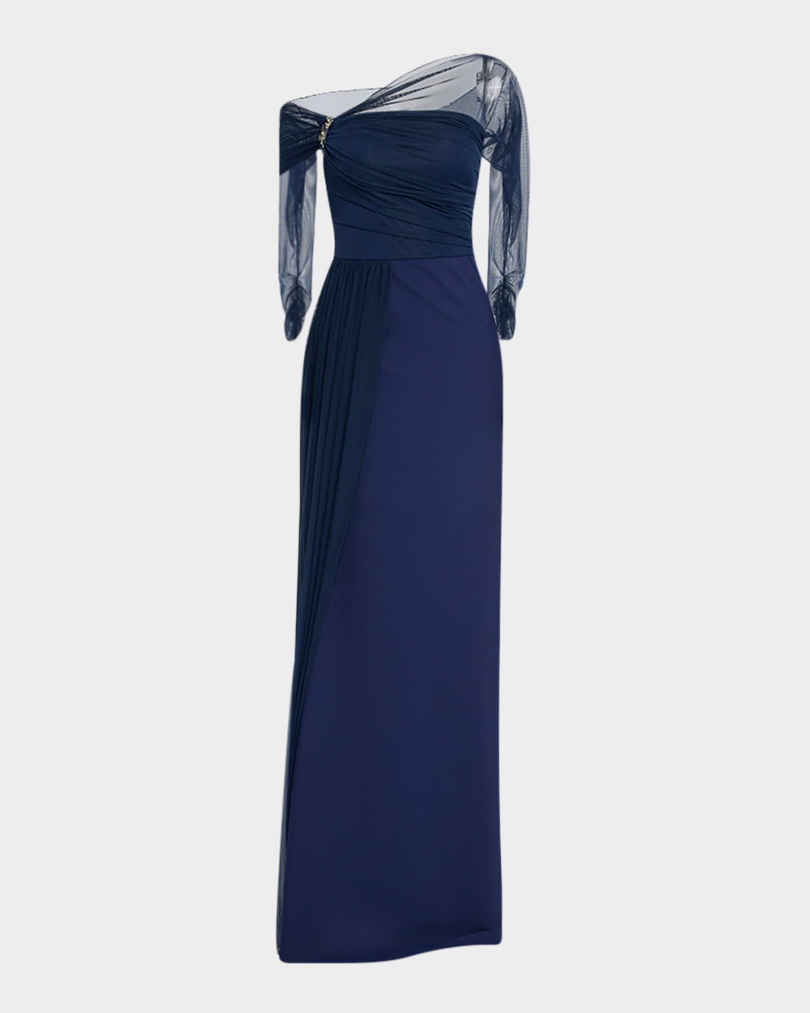 One-Shoulder Draped Illusion Gown 0