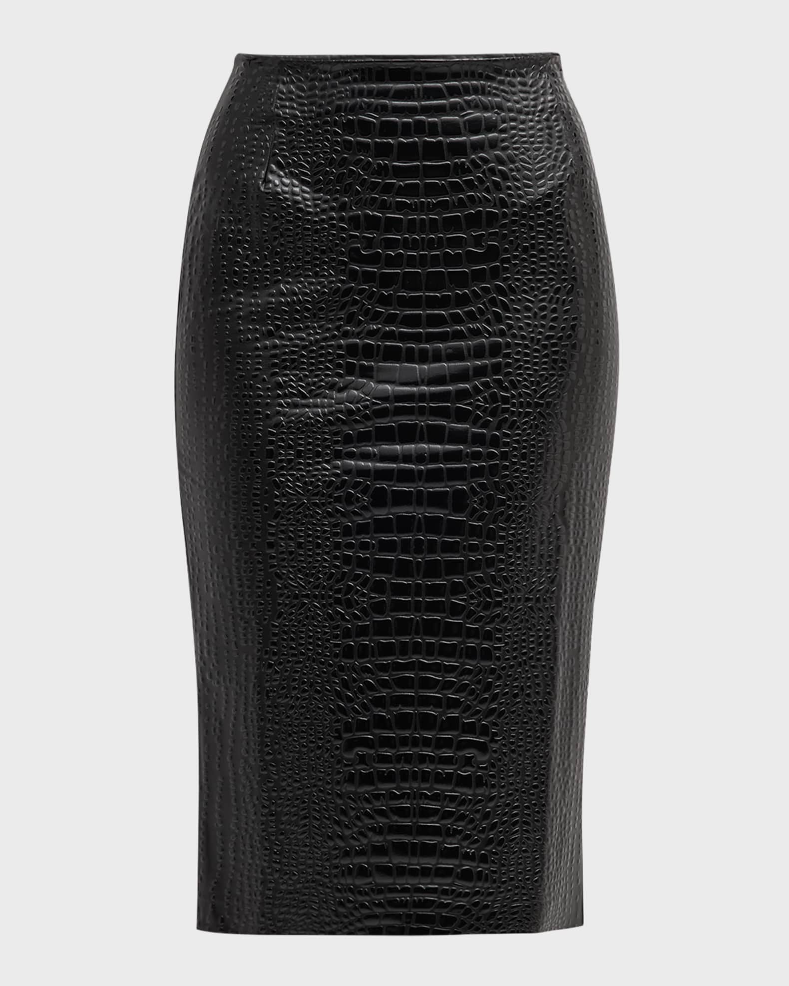 Chiara Boni La Petite Robe Crocodile Embossed Faux Leather Midi Skirt Black Women s 2 Petites Petite Skirts