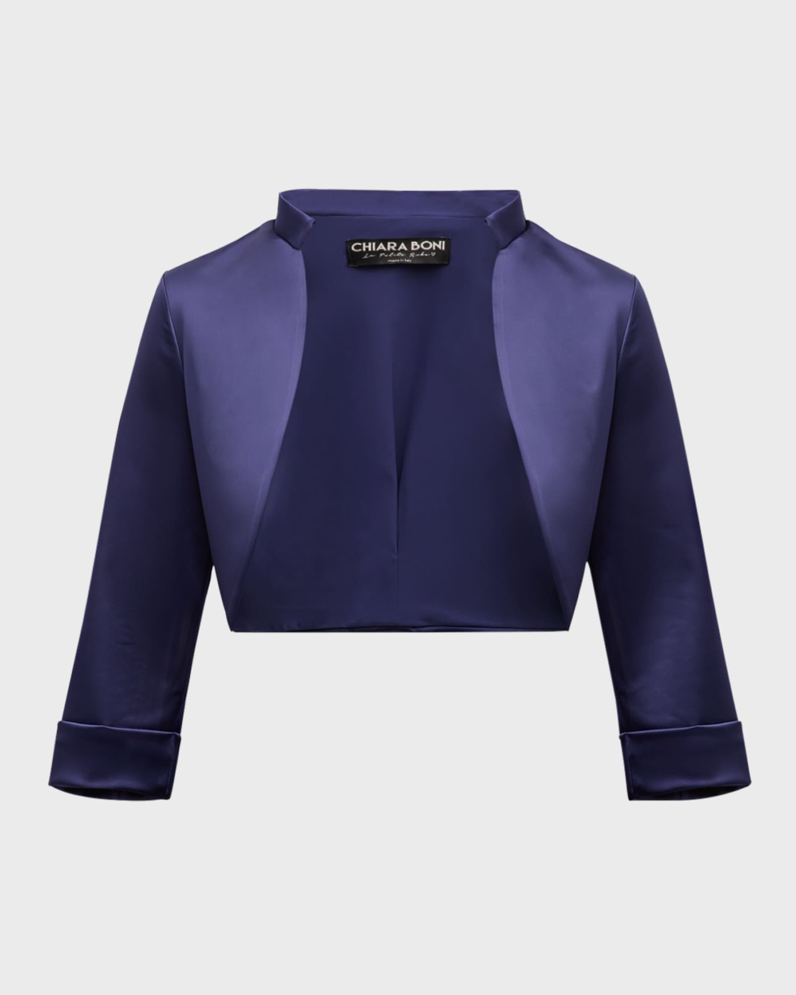 Chiara Boni La Petite Robe 3 4 Sleeve Satin Bolero Shrug Blue Women s 2 Petites Petite Jackets